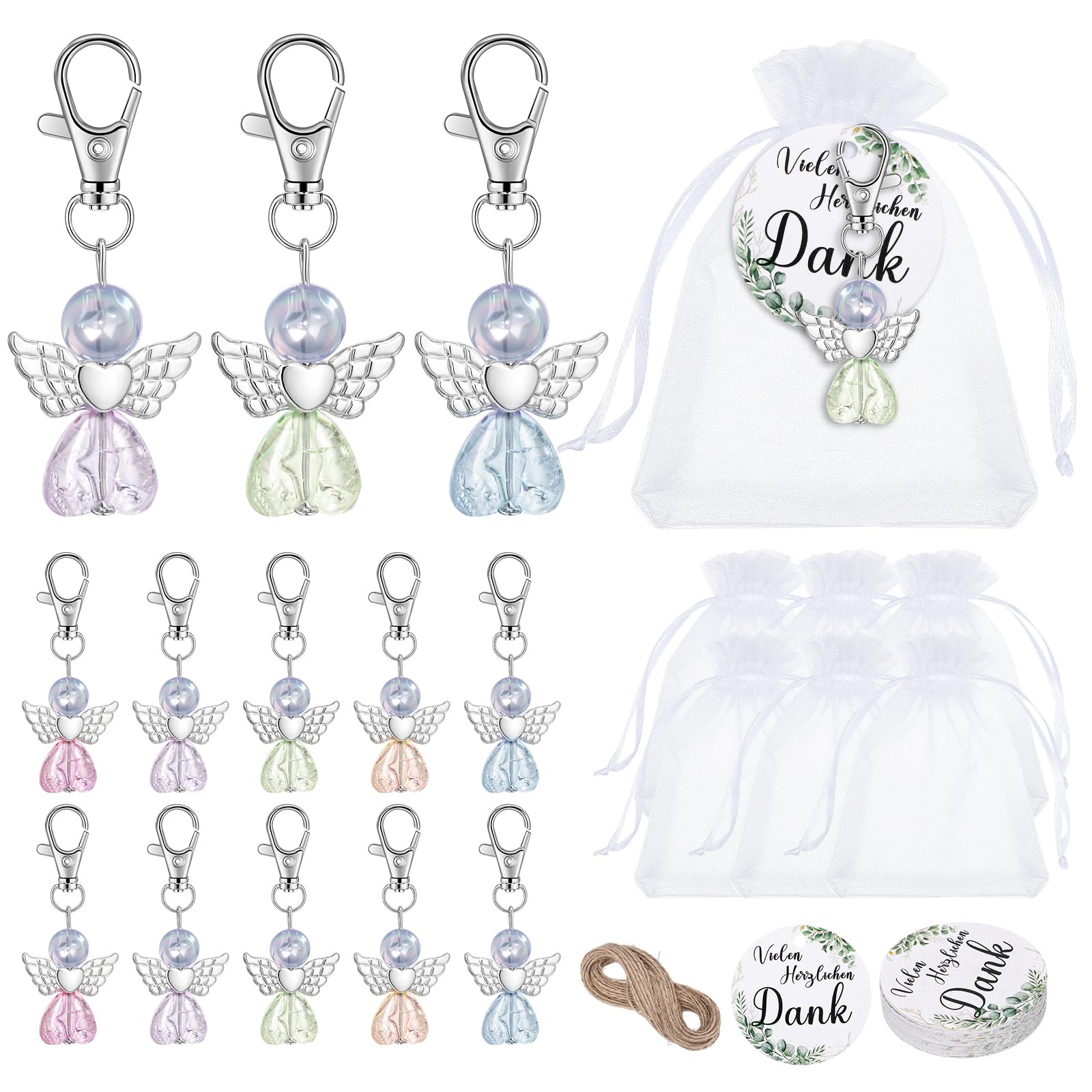 Set of 35 Guardian Angel Pendants, Wedding Christening Pendant with Organza Bag, Gift Tag, Hemp Rope for Birthday, Confirmation, Communion (Ice Crack Pattern, Not Broken)-image-12