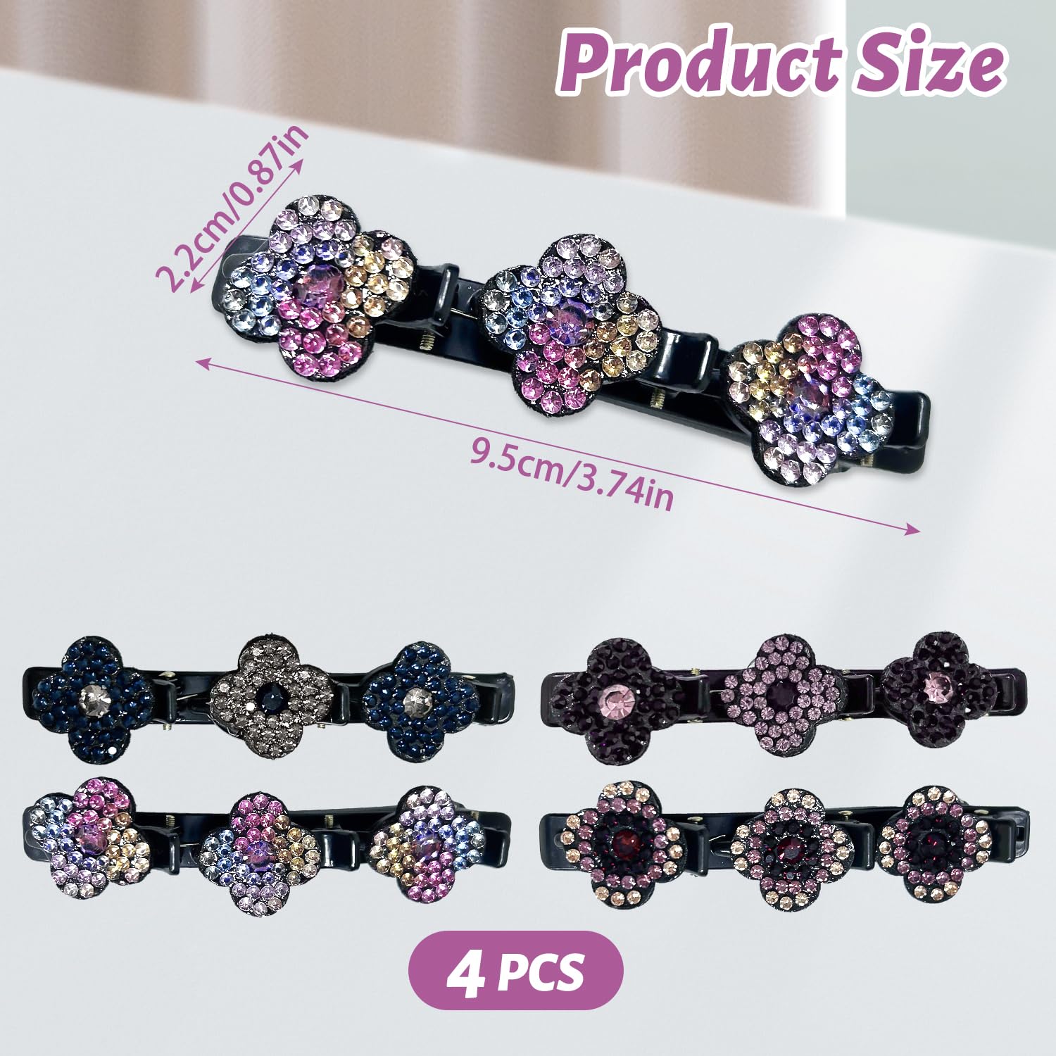 4 Pcs New Braided Duckbill Hair Clips, Black - Image 2