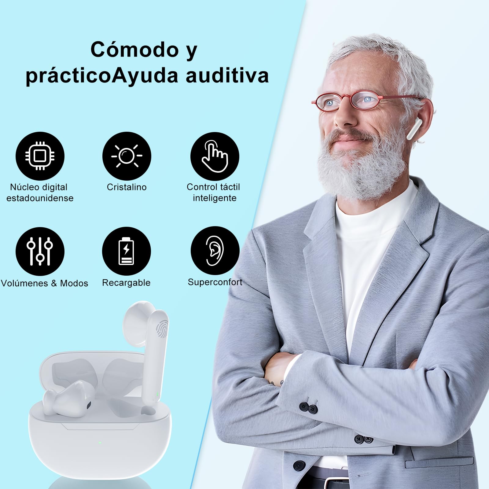 Audífonos,Amplificador de Ruido Recargable, Adecuado Para Personas Mayores Amplificador Auditivo