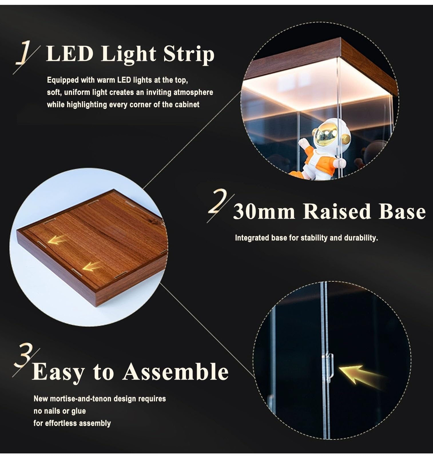 Vitrina Expositora Vitrina de Acrílico para Maquetas de Barcos | Caja Expositora Transparente Antipolvo, Vitrina de Acrílico con Base de Madera e Iluminación LED