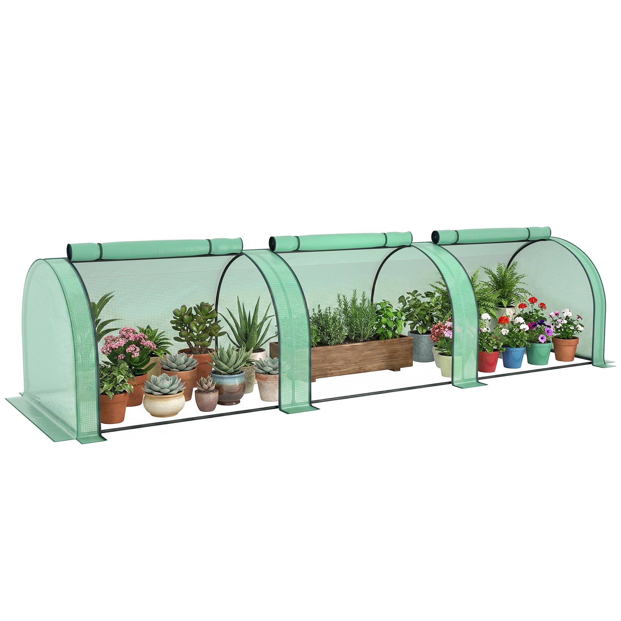 Outsunny Invernadero de acero 350 x 100 x 80 cm, color verde | Invernadero de aluminio con puerta enrollable con cremallera, invernadero, tomates, tomates y verduras