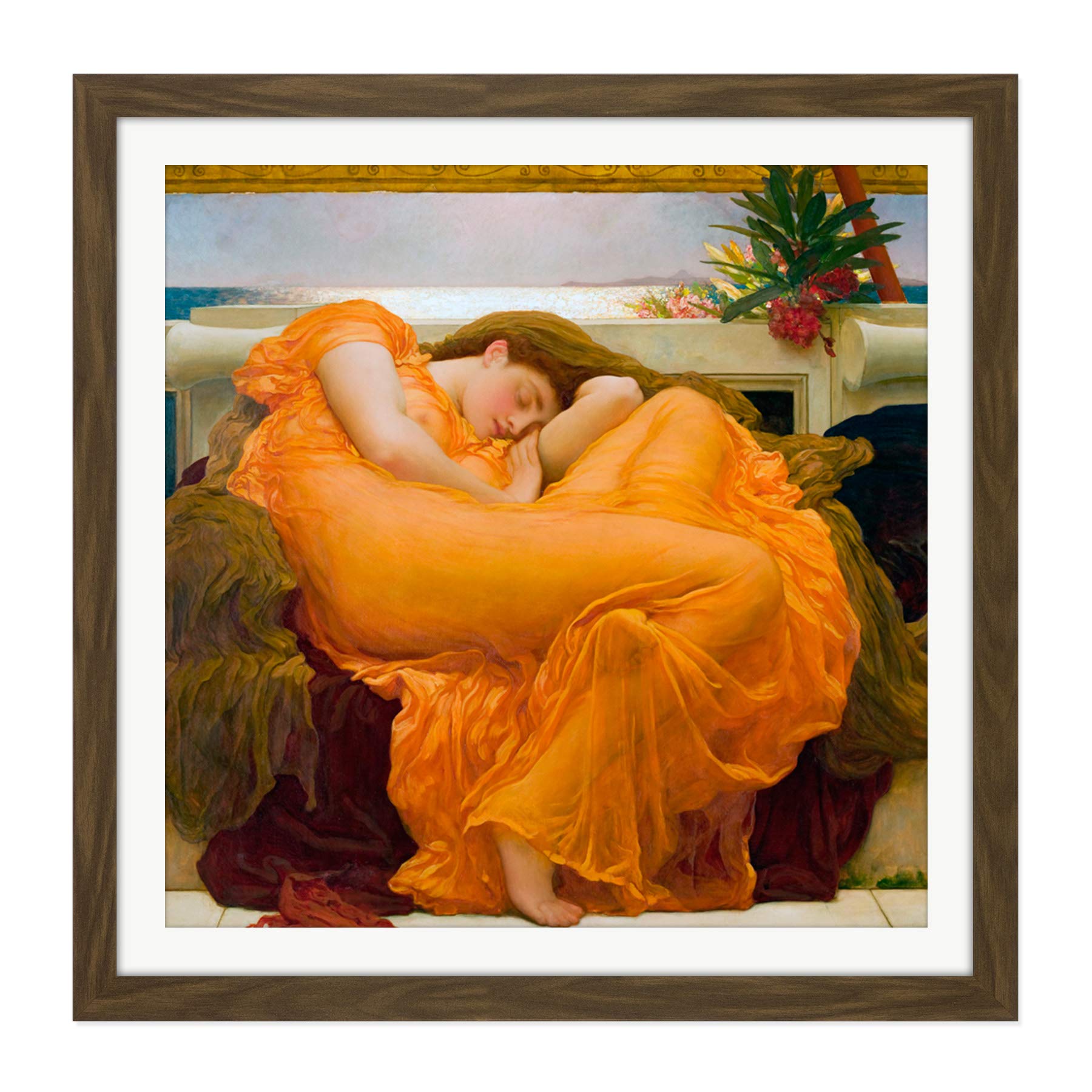 Artery8 Leighton Flaming June Painting Square Wooden Framed Wall Art Print Picture 16X16 Inch