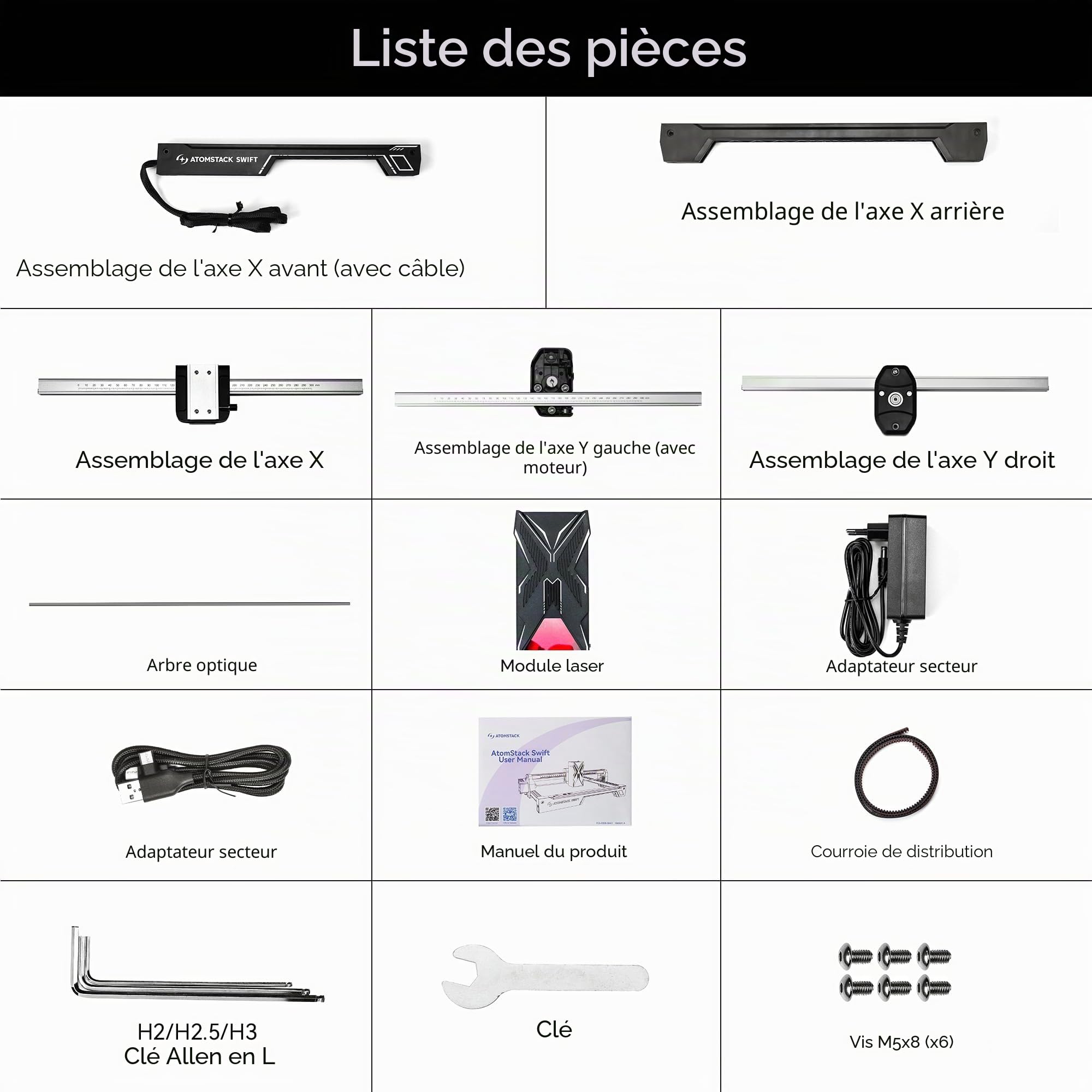 ATOMSTACK Machine de gravure laser, découpeuse laser Swift, découpeuse laser haute précision 0,01 mm pour bois et métal, acrylique foncé, cuir, surface de gravure 300 × 300 mm (Noir, Swift-12W)