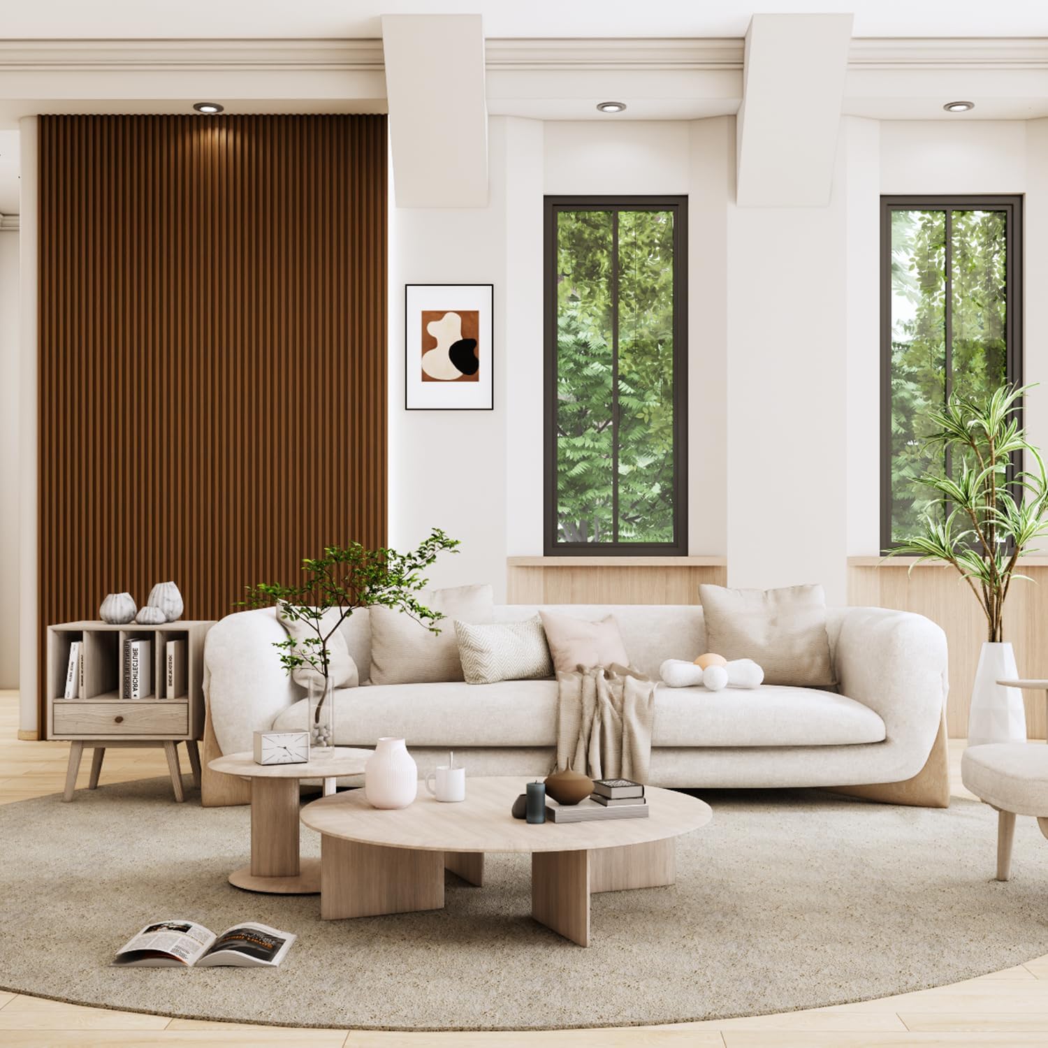 WPC Slat Wall Paneling, Modern Accent 3D Wall Panels, 8-Piece 94.5" x 6.3" TV Wall Panel, Bedroom, Living Room, Walnut
