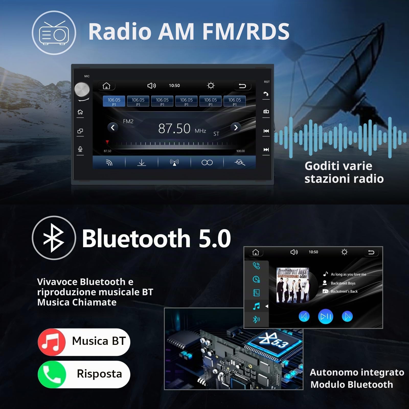 Autoradio HLLECARMO per VW Golf 4, VW T5, Polo 9N, Passat B5, Seat e Skoda – Touchscreen da 7 pollici, CarPlay e Android Auto wireless, Bluetooth/AM/FM/SWC/USB/DSP-EQ, CAN-bus, MirrorLink