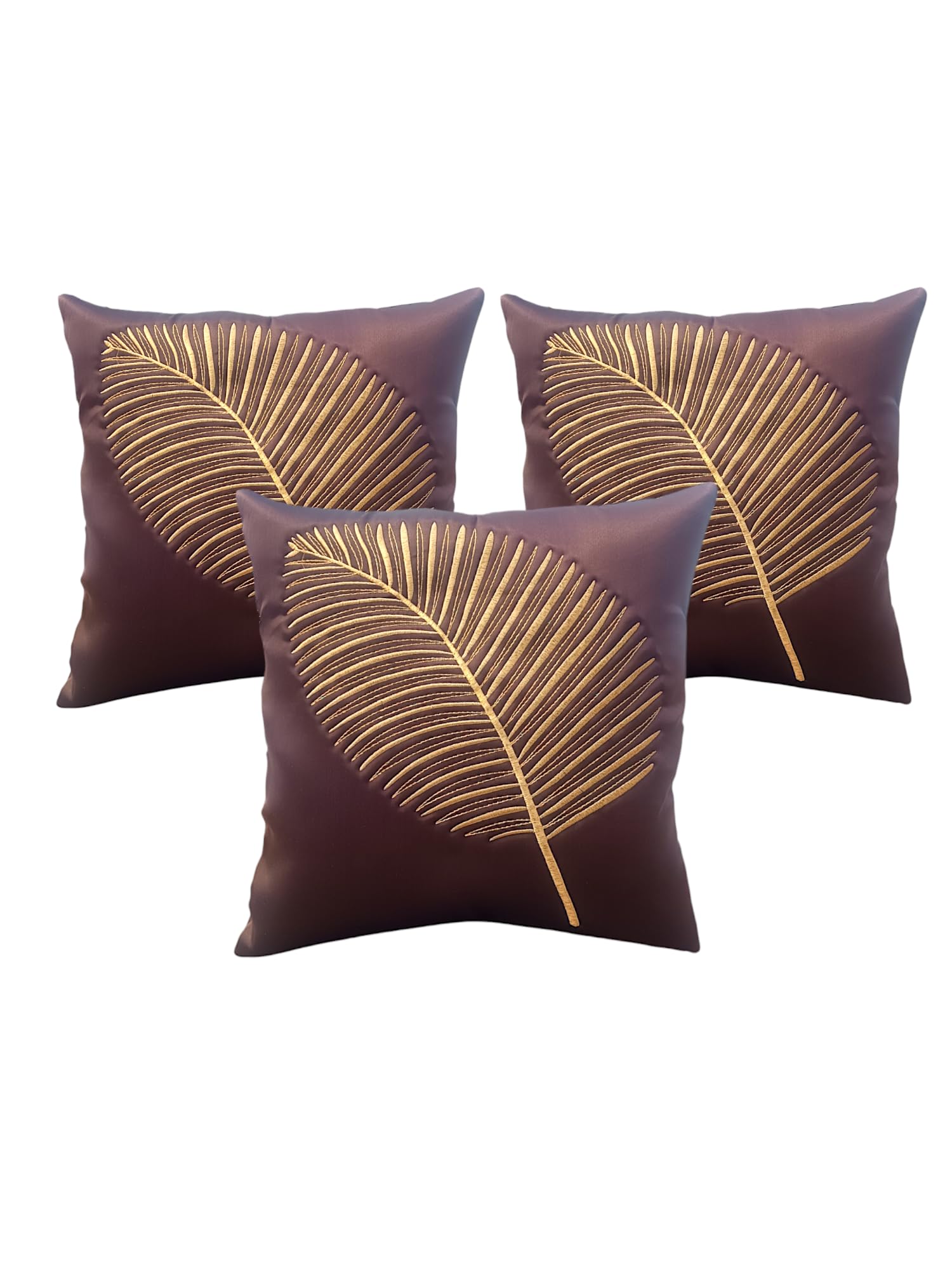 Premium Embroidered Satin Silk Cushion Covers | 16 x 16 Inches | Set of 3 with Intricate Detailing | Elegant Accent for Sofa, Couch, or Bed (Brown)-image-7