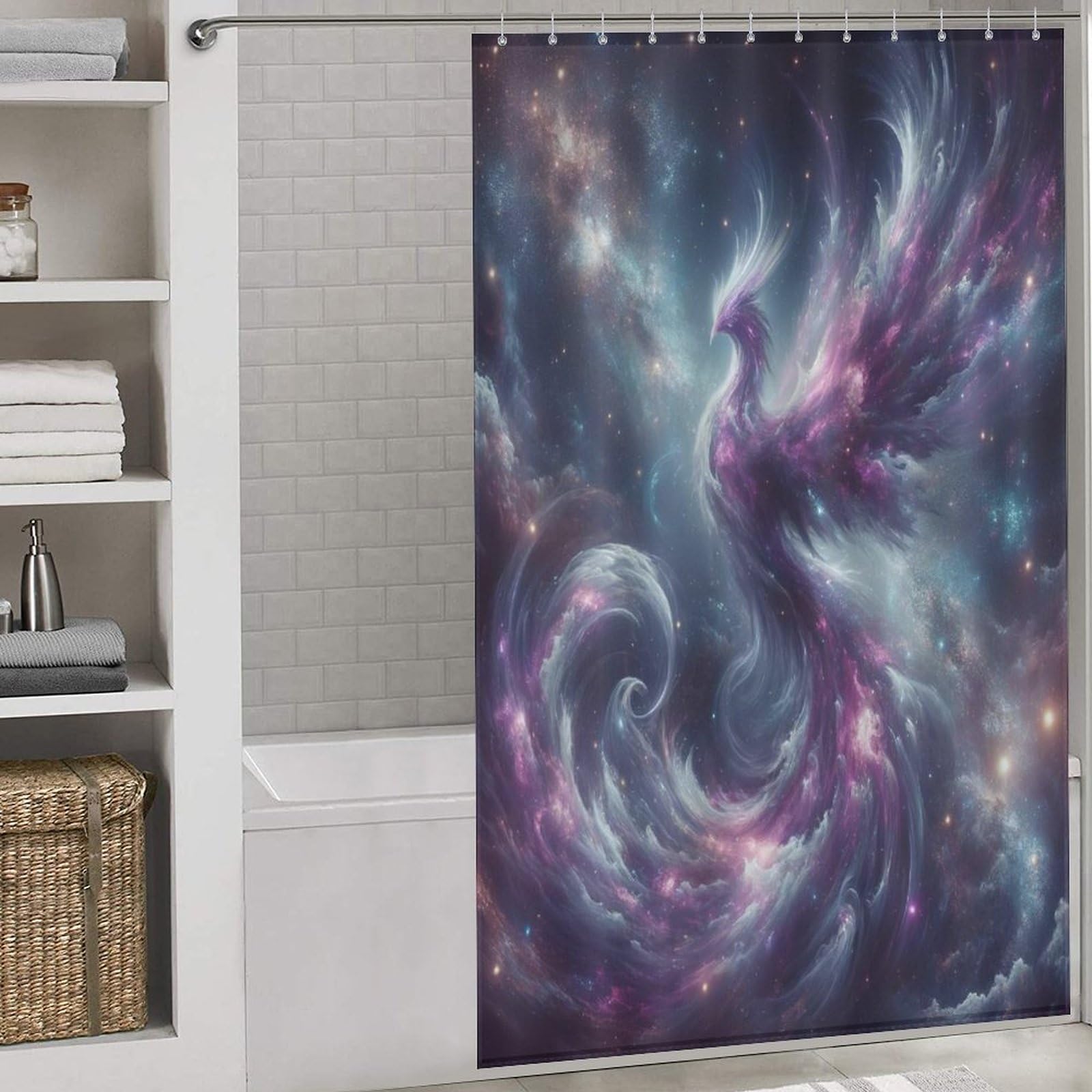 Rideau de douche anti éclaboussures Phénix lavable 140x183cm polyester