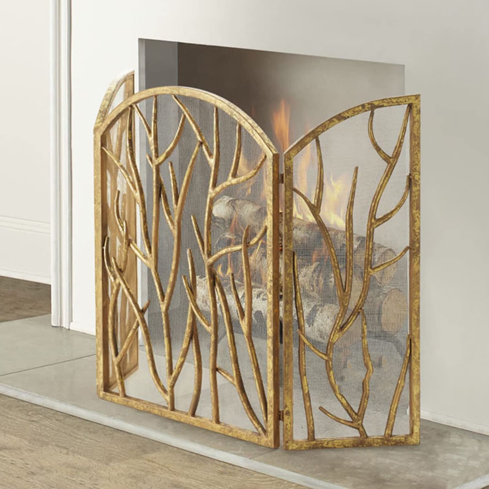 GIANTEX Schermo Camino 3 Pannelli Pieghevole - Parascintille, Sicuro Per Bambini E Animali | Nero, Metallico