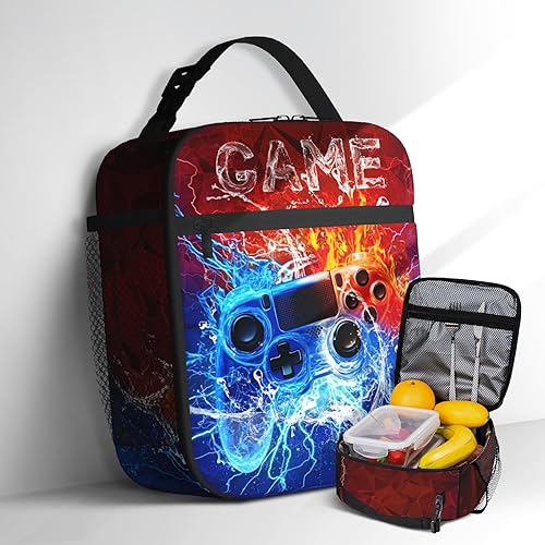 Miniatura 14 de Bolsa de almuerzo de videojuegos para niños y niñas, reutilizable, aislada, para la escuela, impermeable, a prueba de fugas, portátil, para niños,