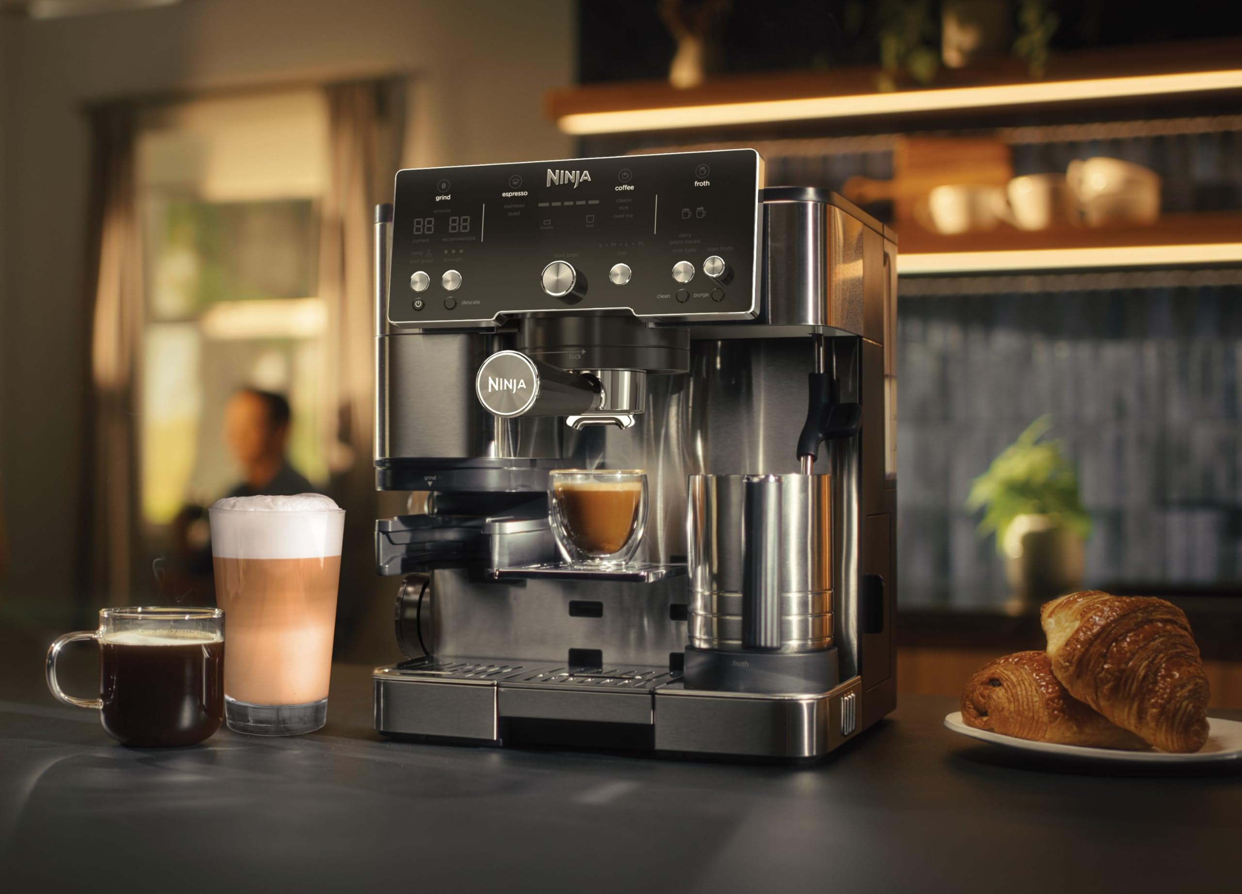 Ninja ES501EU Machine à café 2-en-1 Latte Cappuccino Espresso avec broyeur à grains et mousseur à lait intégrés argent