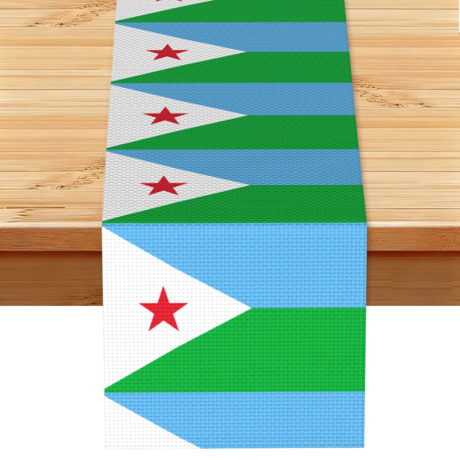 Flag of Djibouti Linen Look Table Runner 13x72-Wrinkle Resistant Farmhouse Style for Dining Table Decor