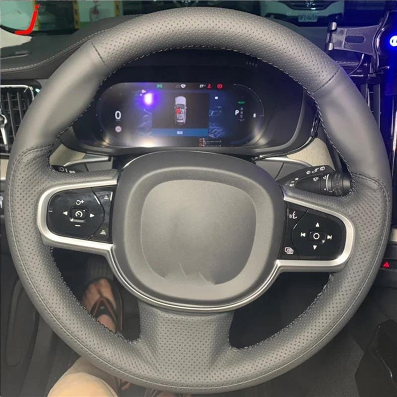 Cubierta Volante Coche Para Volvo Para XC90 Para XC60 Para XC40 Para V90 Para S90 Cuero Negro Protege Interior Funda Volante Coche Cosida A Mano(B)