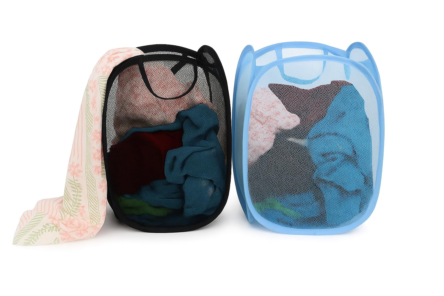 Mesh Laundry Foldable Basket 2 Pc (28 x50 cm)– Breathable, Sturdy, Foldable, and Space-Saving Design for Clothes and Storage. (2, 2 Pcs SMALL (28X28X50) - Black/Sky/Royal/Red)-image-18