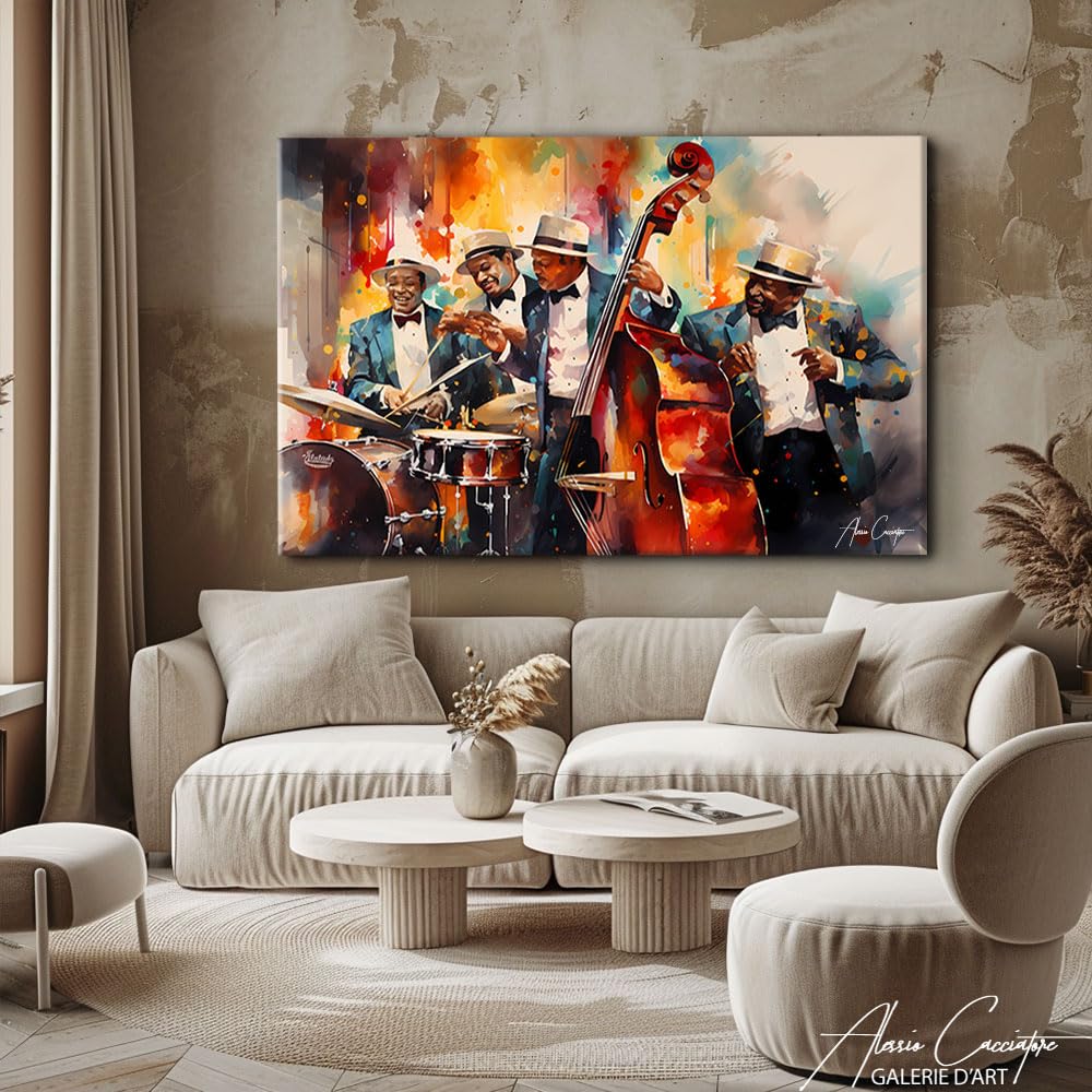 Stampa Musicista Jazz Stampa su Tela Musica Quadro Africano Decorazione Della Parete Soggiorno Tela Xxl Decorazione Camera Adulto Moderna Cornice Decorazione Della Parete Africa (120x80cm)