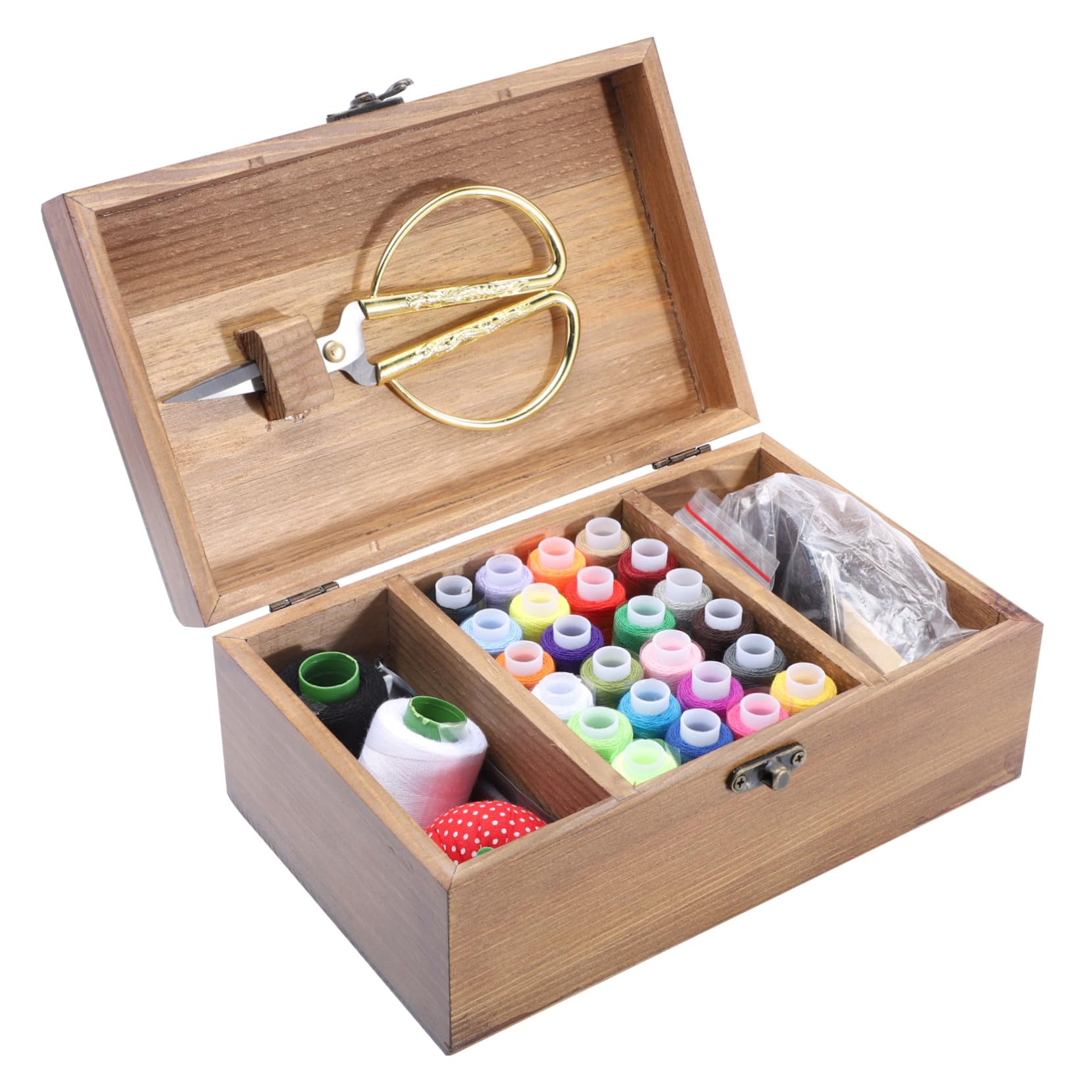Baluue Costurero de Madera Retro Compacto con Kit Completo de Aguja Hilo Caja Organizadora para Herramientas de Costura el Hogar para Principiantes y Profesionales