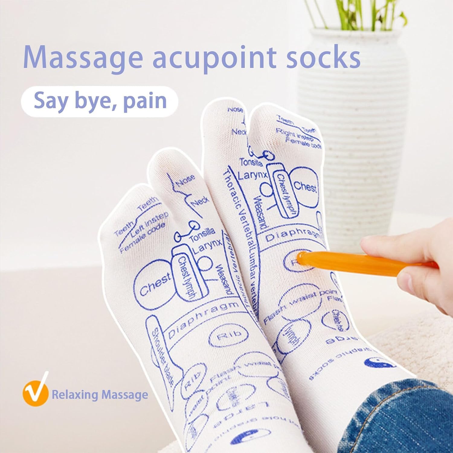 KANISYA Acupressure Reflexology Socks Foot Massager With Massage Stick ForUnisex,Printed Reflexology Chart of Both Sole,Physiotherapy Socks With Massage Tools Foot Acupressure Point Socks,Multicolour 4