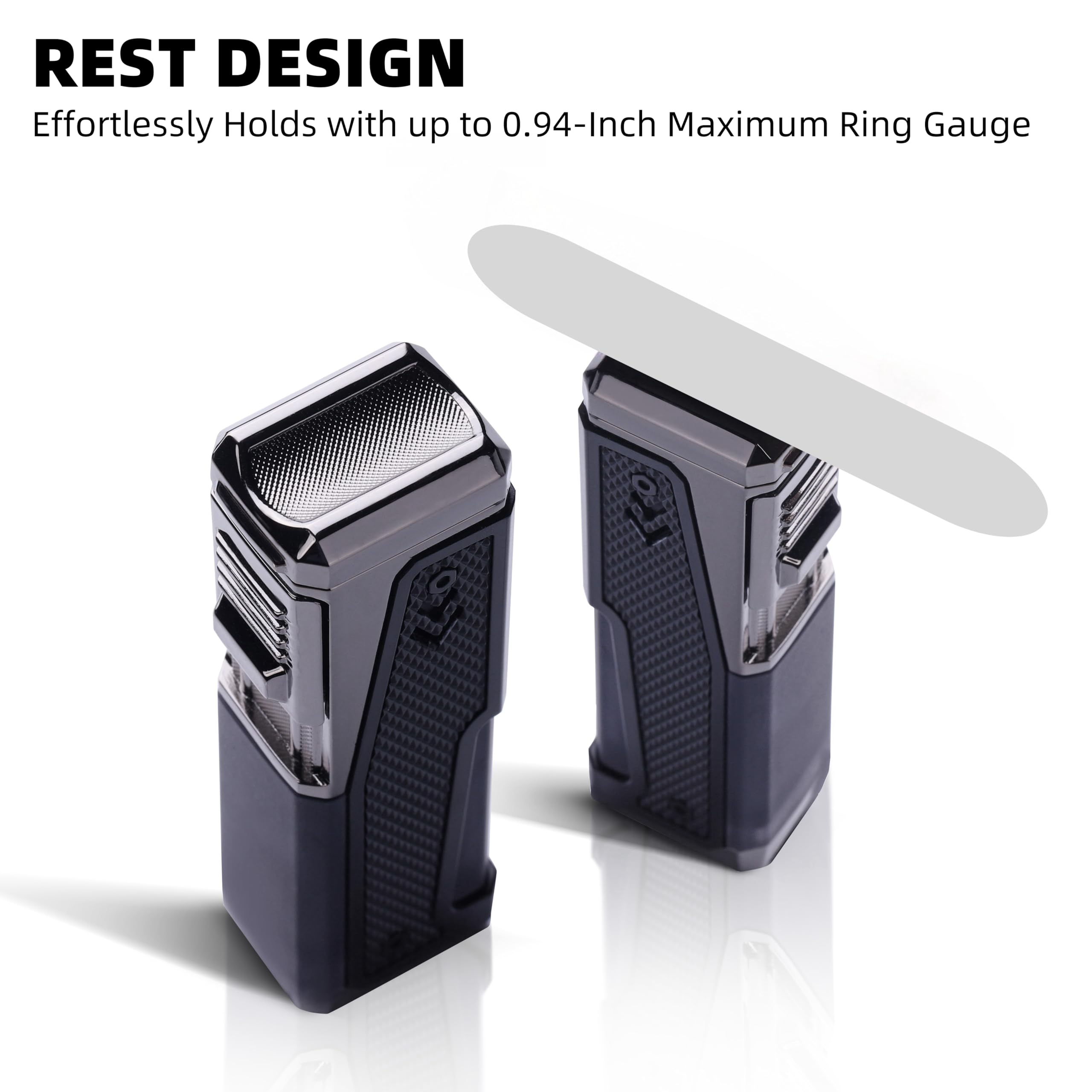 TOMOLO 2 Pack Torch Lighter Quadruple Jet Flame Windproof Refillable Butane Lighter with Hidden Punch, Butane Not Included (Black)