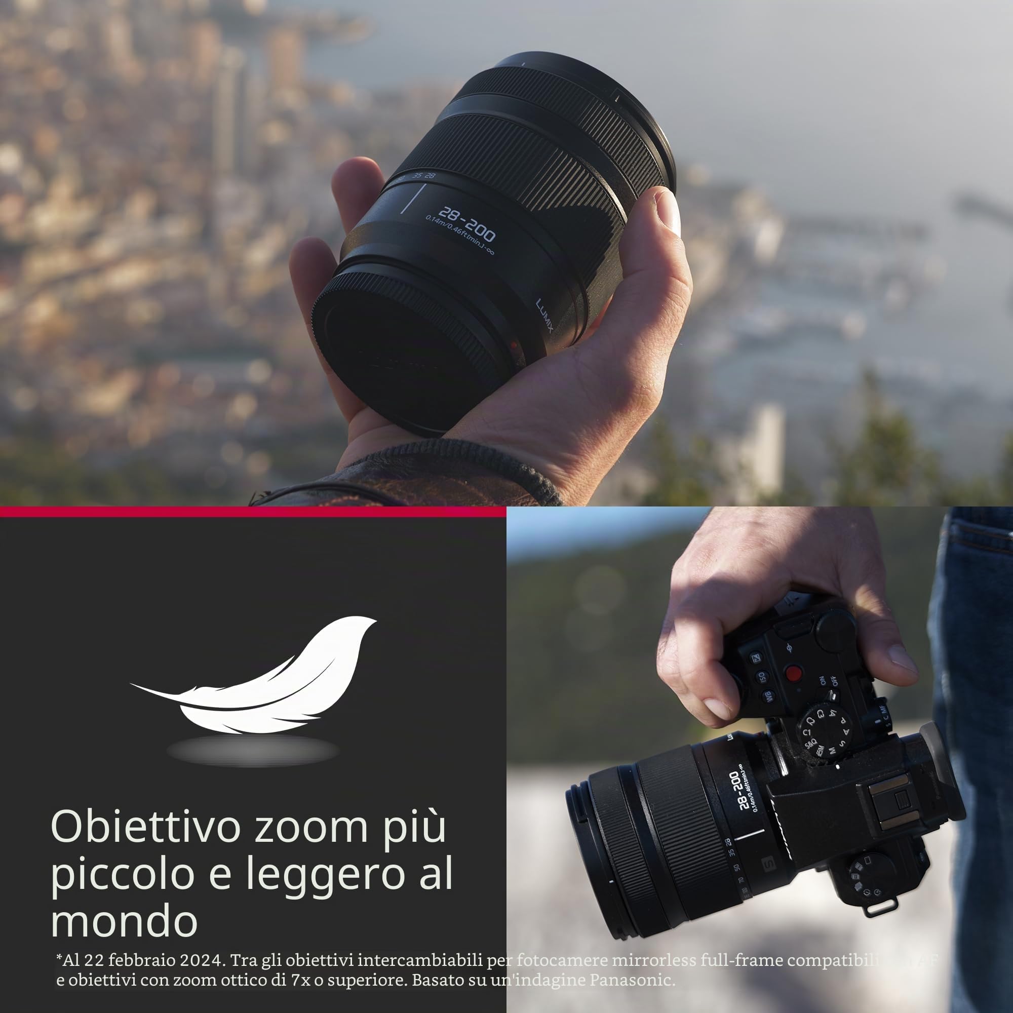 Panasonic Lumix S-R28200E 28-200 mm F4.0-7.1 Macro OIS, Obiettivo per Fotocamera Full Frame, Zoom Ampio e Lungo, Dual IS 2, Resistente a Polvere/Schizzi/Gelo, Ottimo per Video 4K, Nero