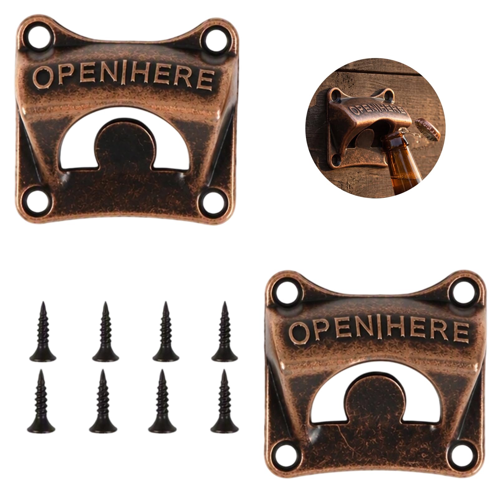 2 Pack Rustic Zinc Alloy Wall Mounted Bottle Opener