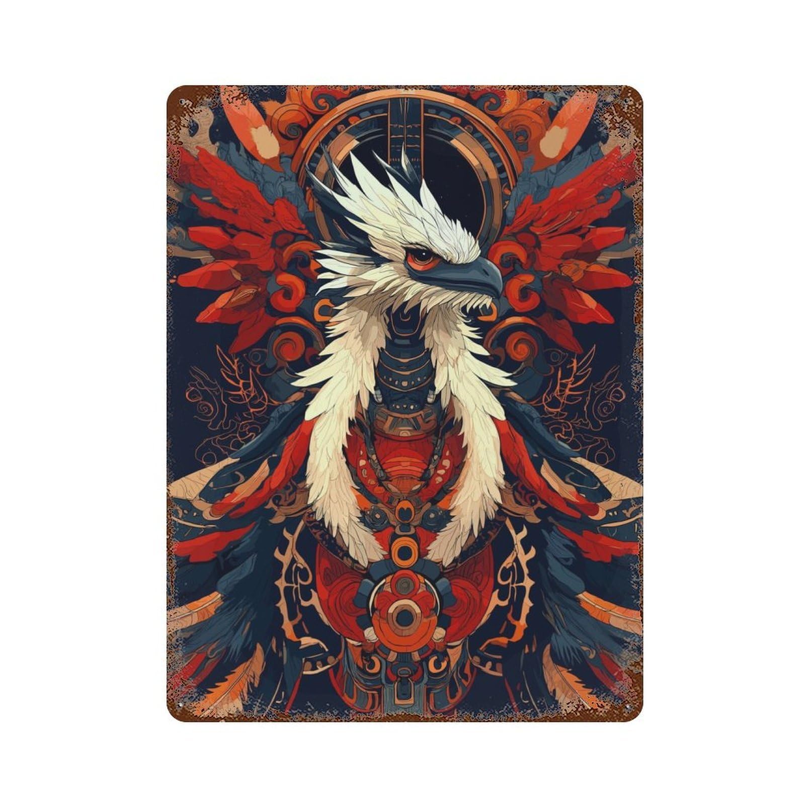 Garage Style Mythical Bird Illustration Rust Effect Tin Sign 15.7"x11.8", Industrial Home Decor for Bar And Workshop