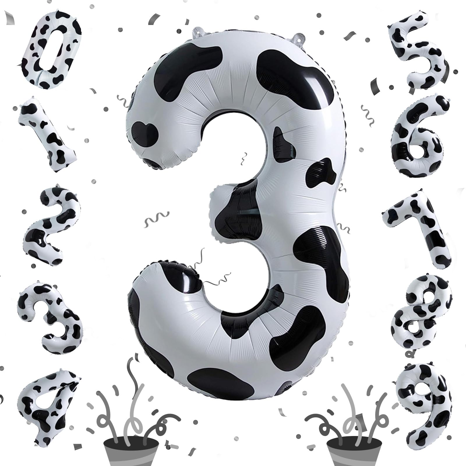 Bauernhof 3. Geburtstag Deko für Mädchen, Große Helium Kuh Druck Zahl 3 Luftballon Geburtstagsdeko, 40 Zoll Folienballons für Kinder Jungen 3. Bauernhof Tierthema Geburtstag Cowgirl Cowboy Party Deko