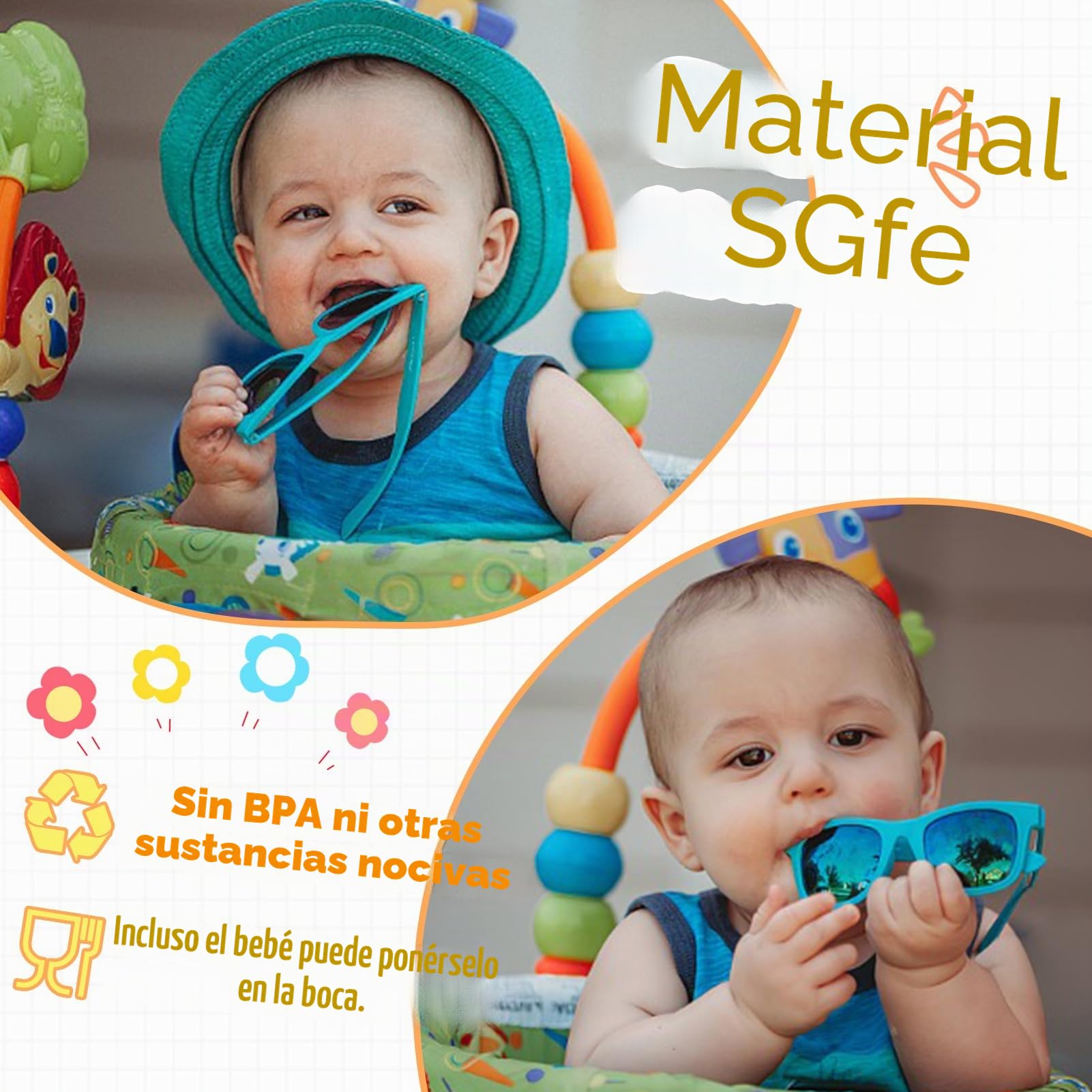Gafas de Sol Bebe 0 a 36 Meses - Polarizadas con Correa Ajustable Redondas Marco de Silicona Oculos de Sol Bebe Niña Niño para 0-2 Años Protección UV400