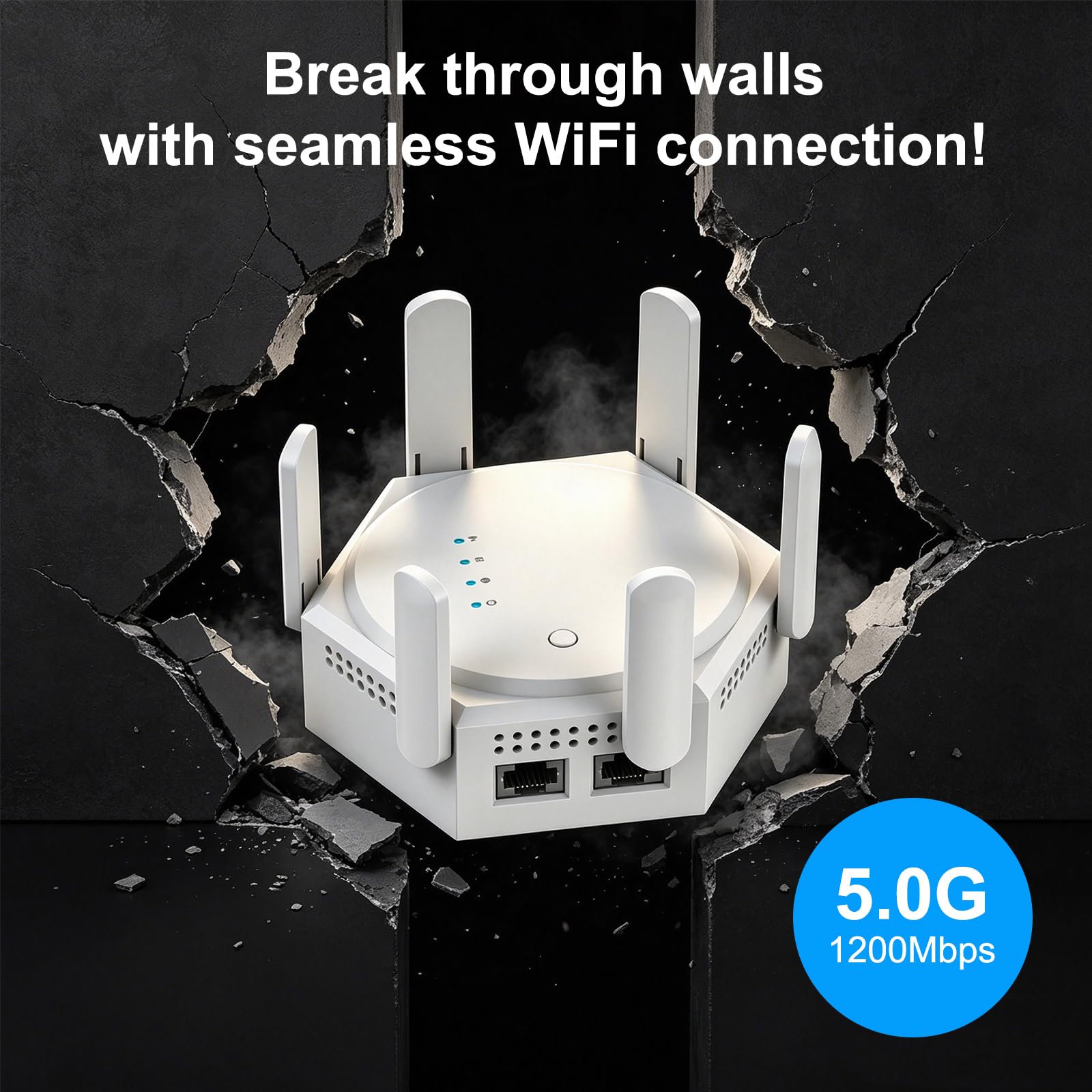 OBEST Ripetitore di Segnale WiFi, 1200 Mbit/s Dual-band con 6 Antenne | 5 GHz/2.4 GHz Amplificatore WiFi, LAN Gigabit, Modalità AP, Compatibile con Numerosi Router WiFi, Ideale per Casa e l'ufficio