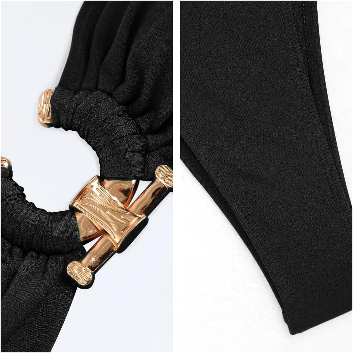 ZAFUL Women's Bandeau Bikini Shiny Metal Ring Decor Lace Up Tied Side High Cut Strapless Swimsuit - Image 7