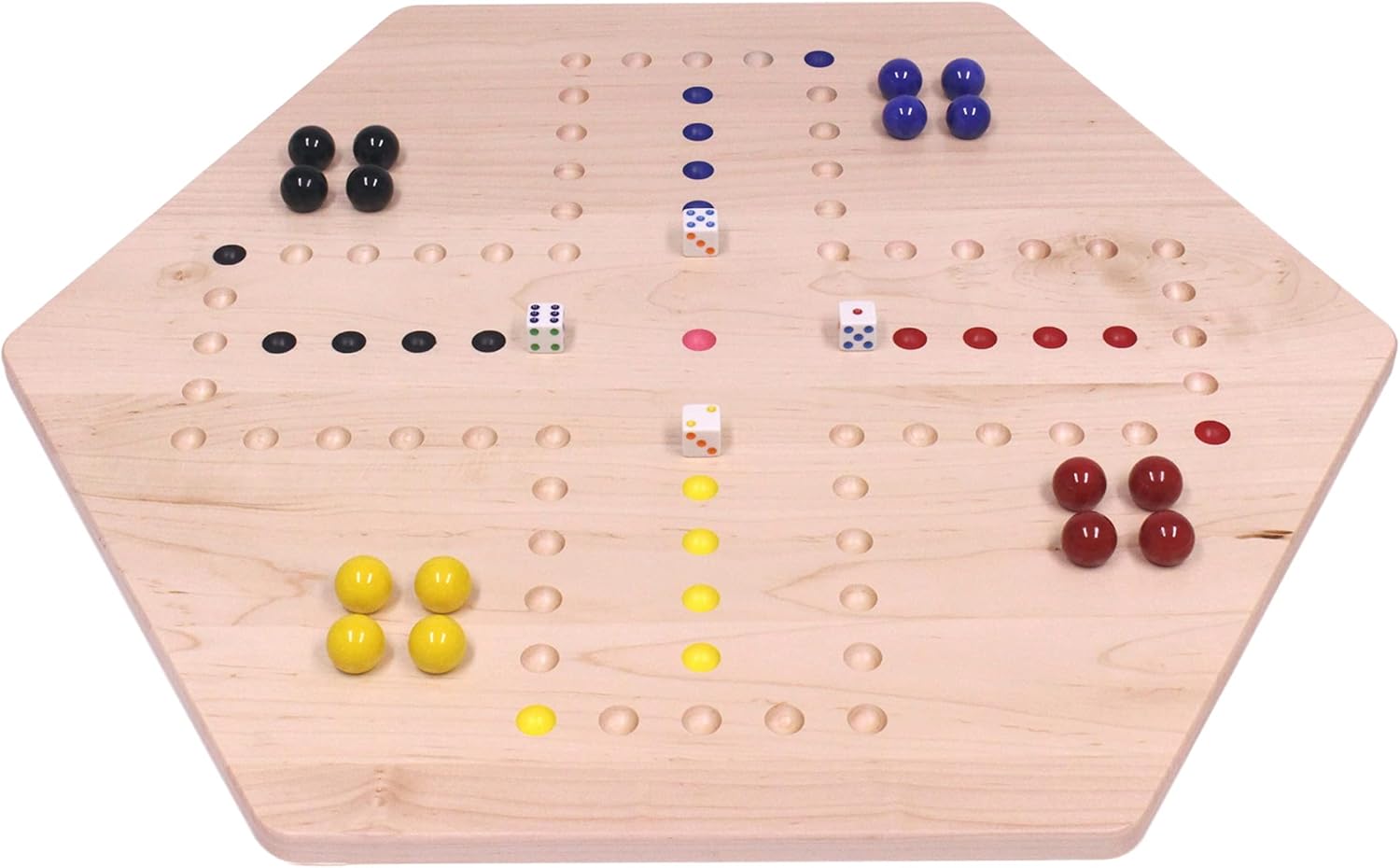 AmishToyBox.com Wahoo Wooden Marble Game Board Set - Large 24" Wide - Solid Maple Wood - Double-Sided - with Large 22mm Marbles and Dice Included - Image 5