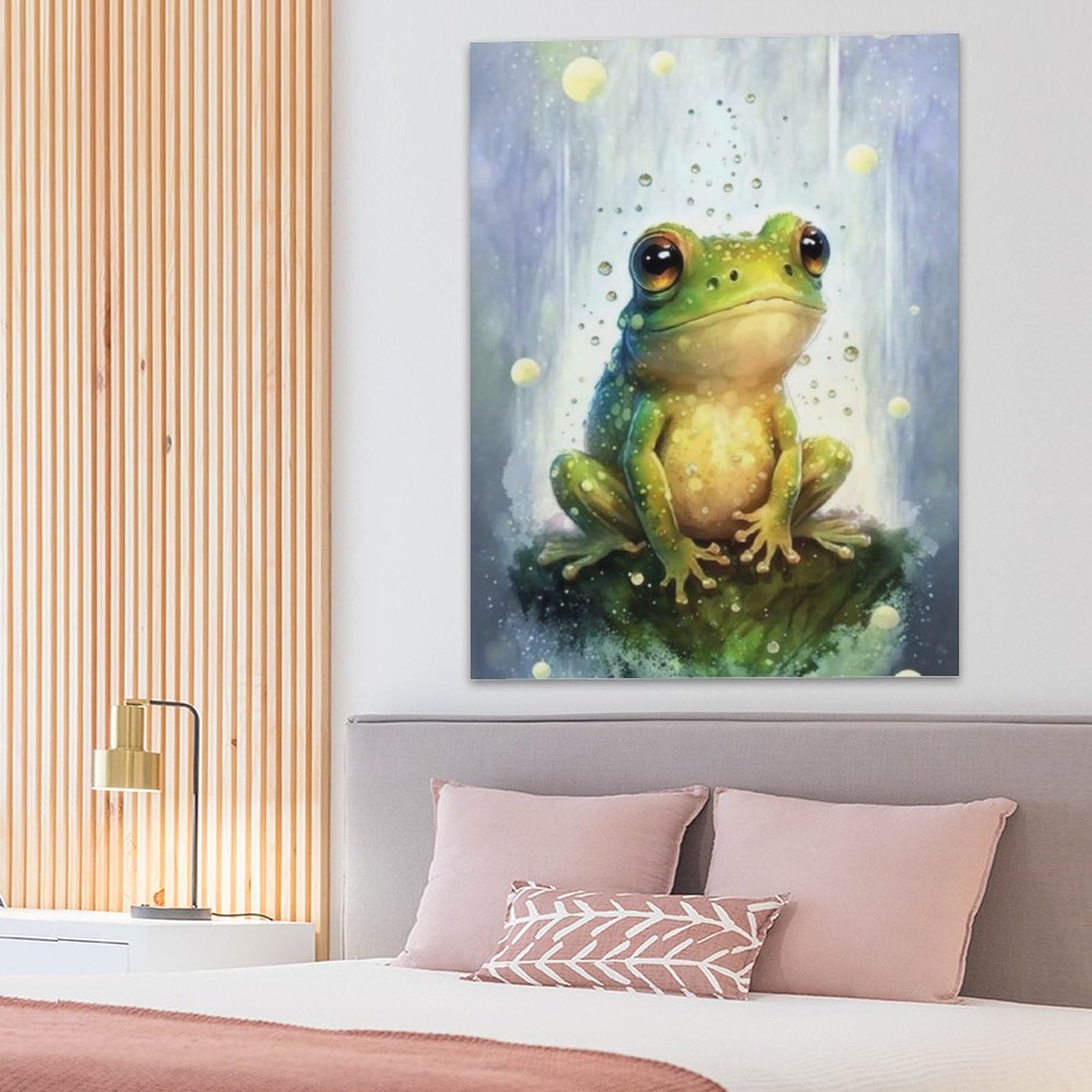 Amazon.co.jp: 絵画 座っている緑のカエルインテリア 絵画 写実的な