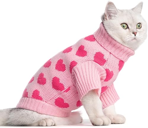Miniatura 7 de KOOLTAIL Suéter de gato  Traje para el día de San Valentín con patrón de amor de corazón, ropa de cuello alto de punto suave y cálido para gatos,