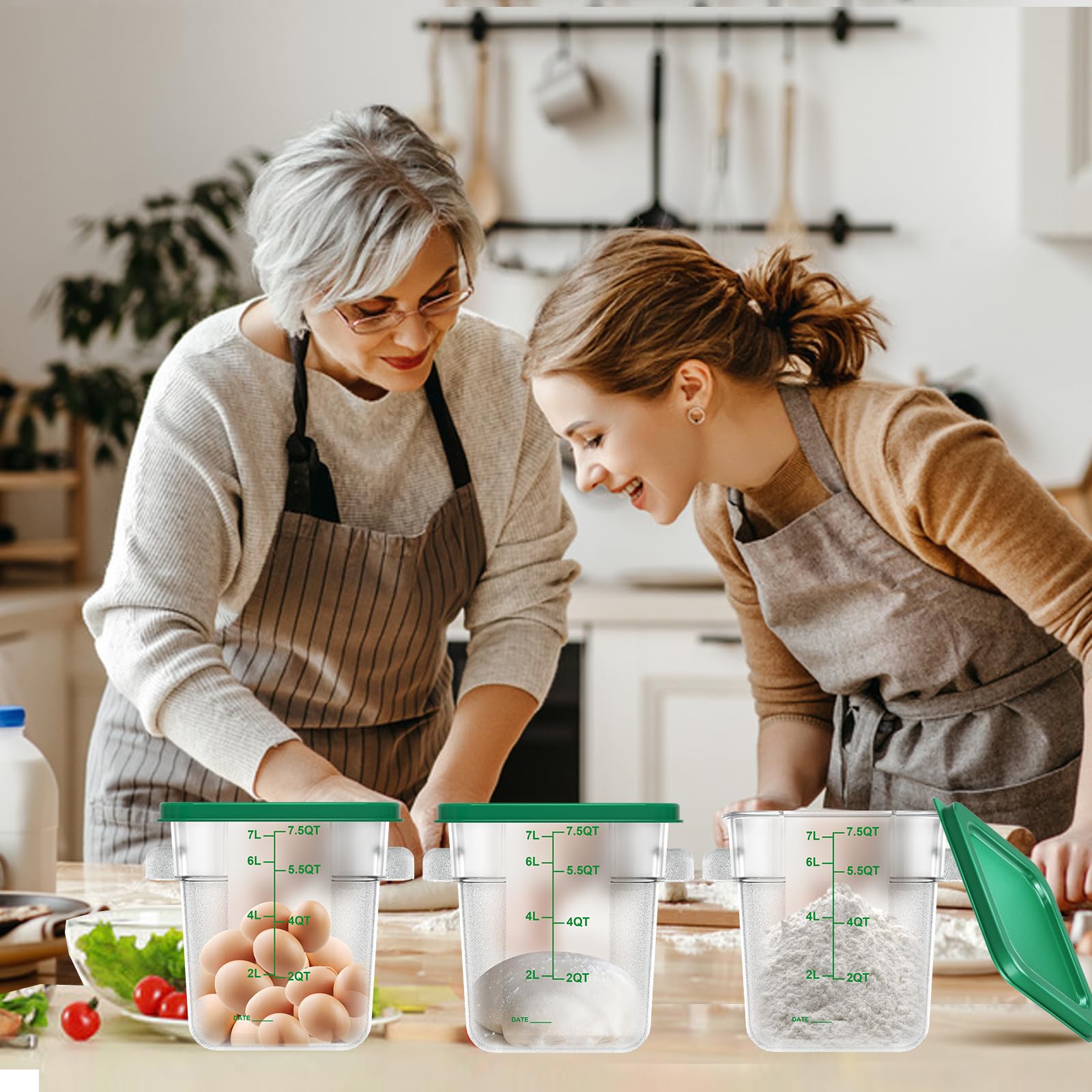 4 recipientes de almacenamiento de alimentos de 8 cuartos con tapa, recipientes cuadrados transparentes de almacenamiento comercial con asa y báscula para almacenamiento de alimentos en el