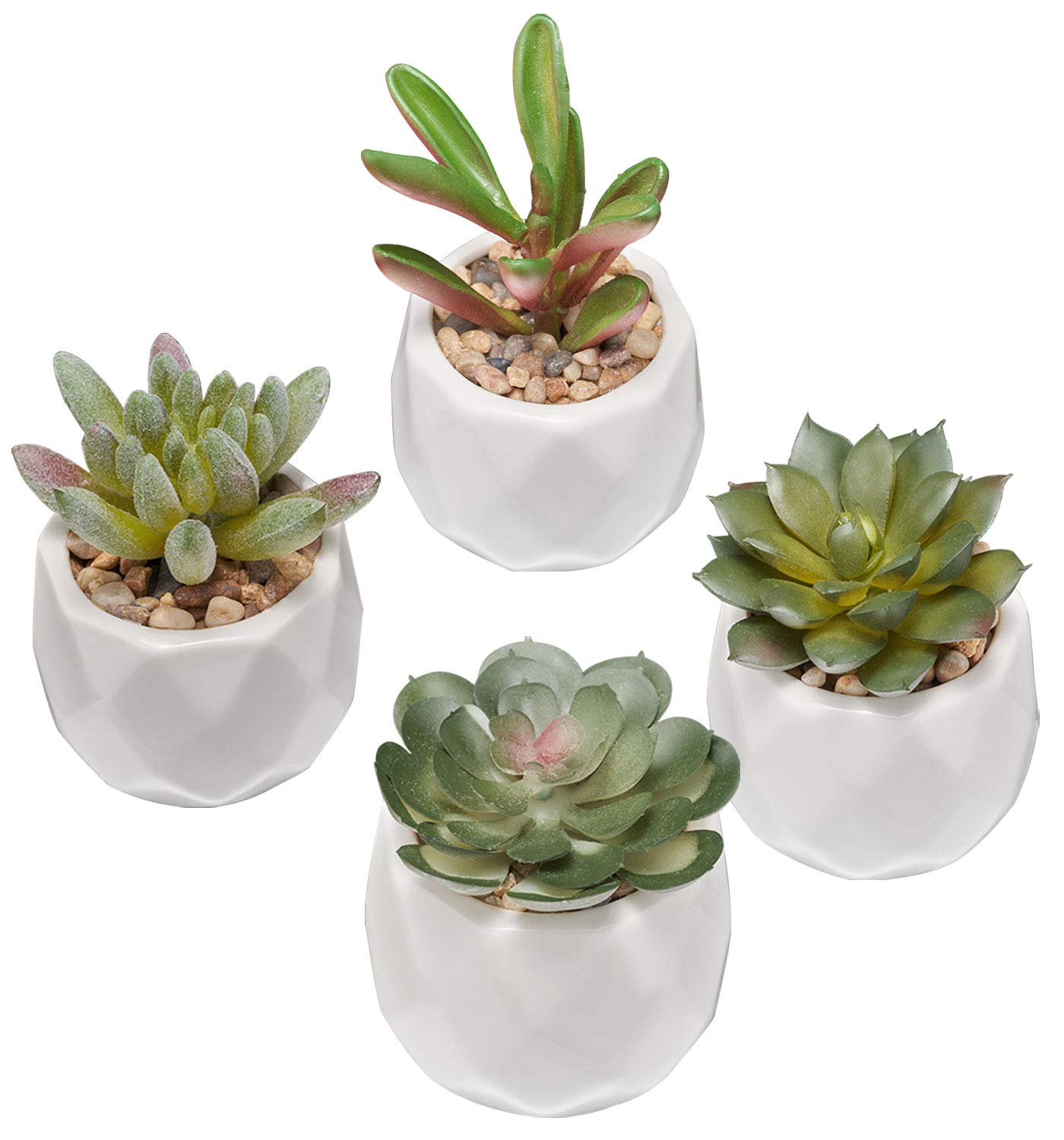 DOZZZ Fake Succulents Plants 4pcs Faux Greenery with White Ceramic Pot for Home Office Decor