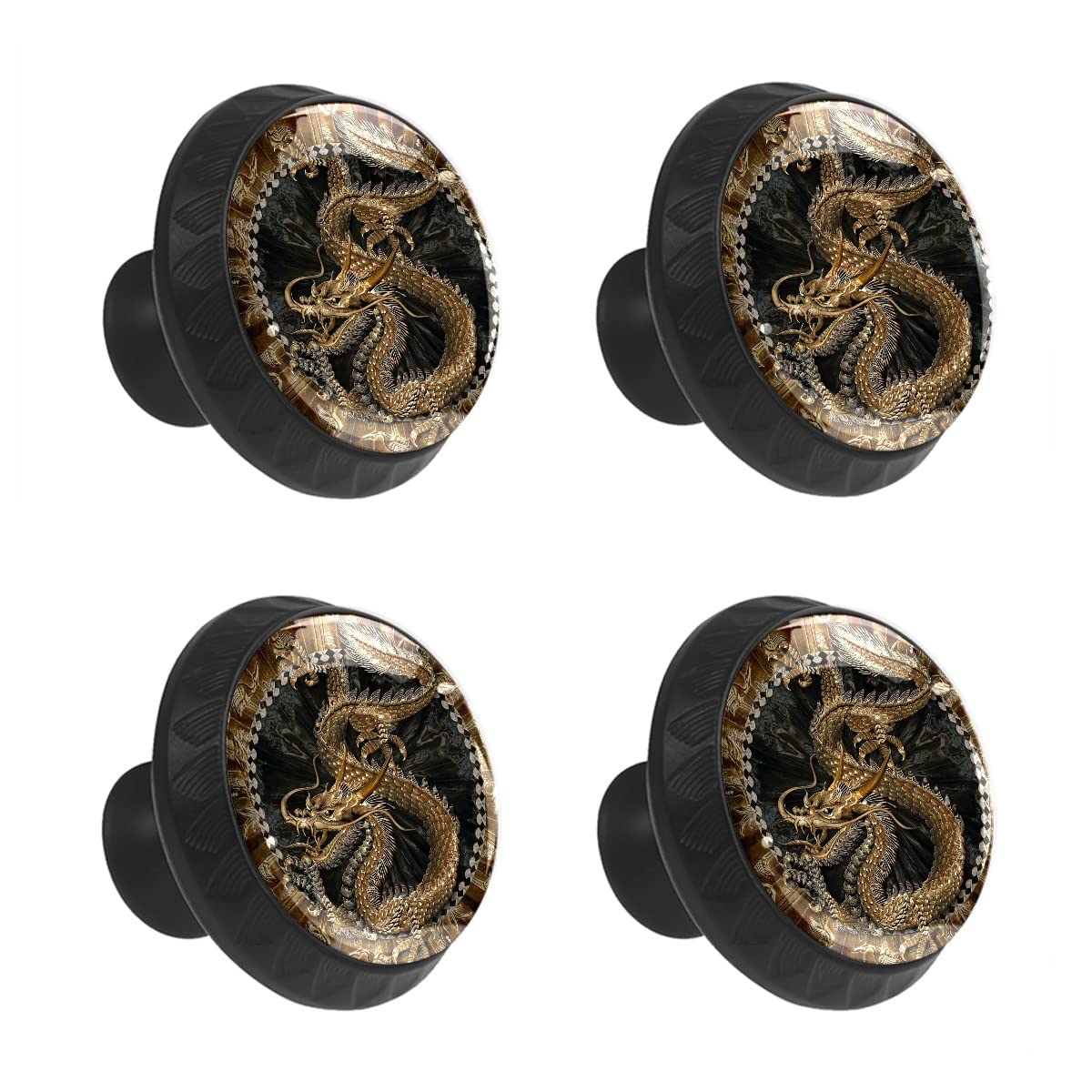 Mehom One Color 4 Pcs Crystal Glass Cabinet Drawer Knob,Chinese Dragon Loong Round Drawer Knobs Kitchen Cabinets Dresser Cupboard Wardrobe Unique Pulls Handles