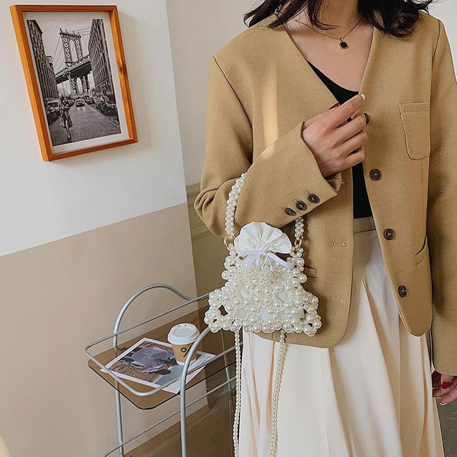 Luxury Pearl Bag Chain Bag Purse Evening Bags, Artificial Pearl Clutch Handmade Bags for Party Wedding Bridal Travel 18 - Image 3