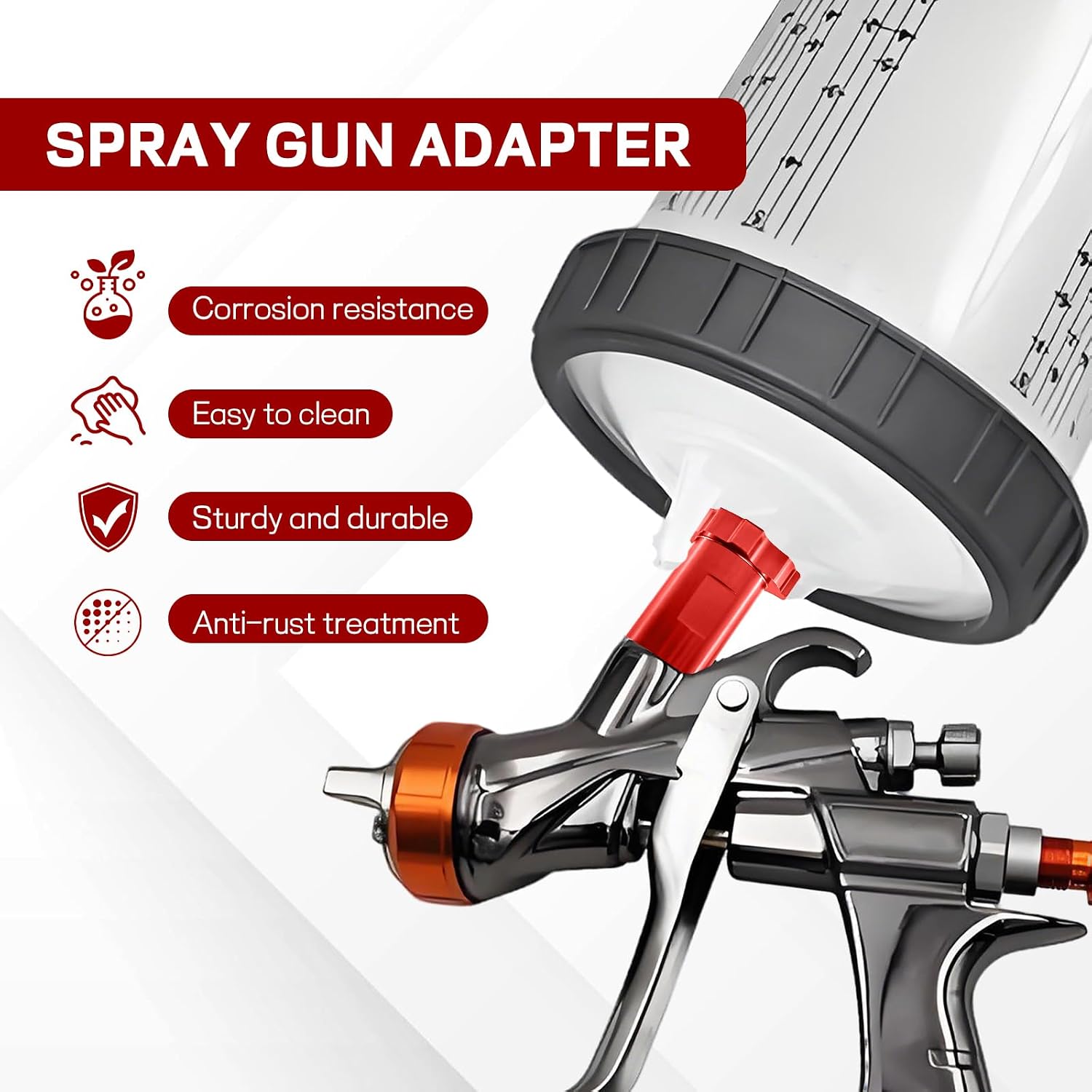 Mikako Car Spray Gun Cup Adapter, Master Elite Paint System MPS Female Adapter with 16mm Thread 1.5mm Pitch, Spray Gun Paint Cup Adapters for PRO-33, PRO-44, PRO-88 HVLP Models (Red-Internal Thread)