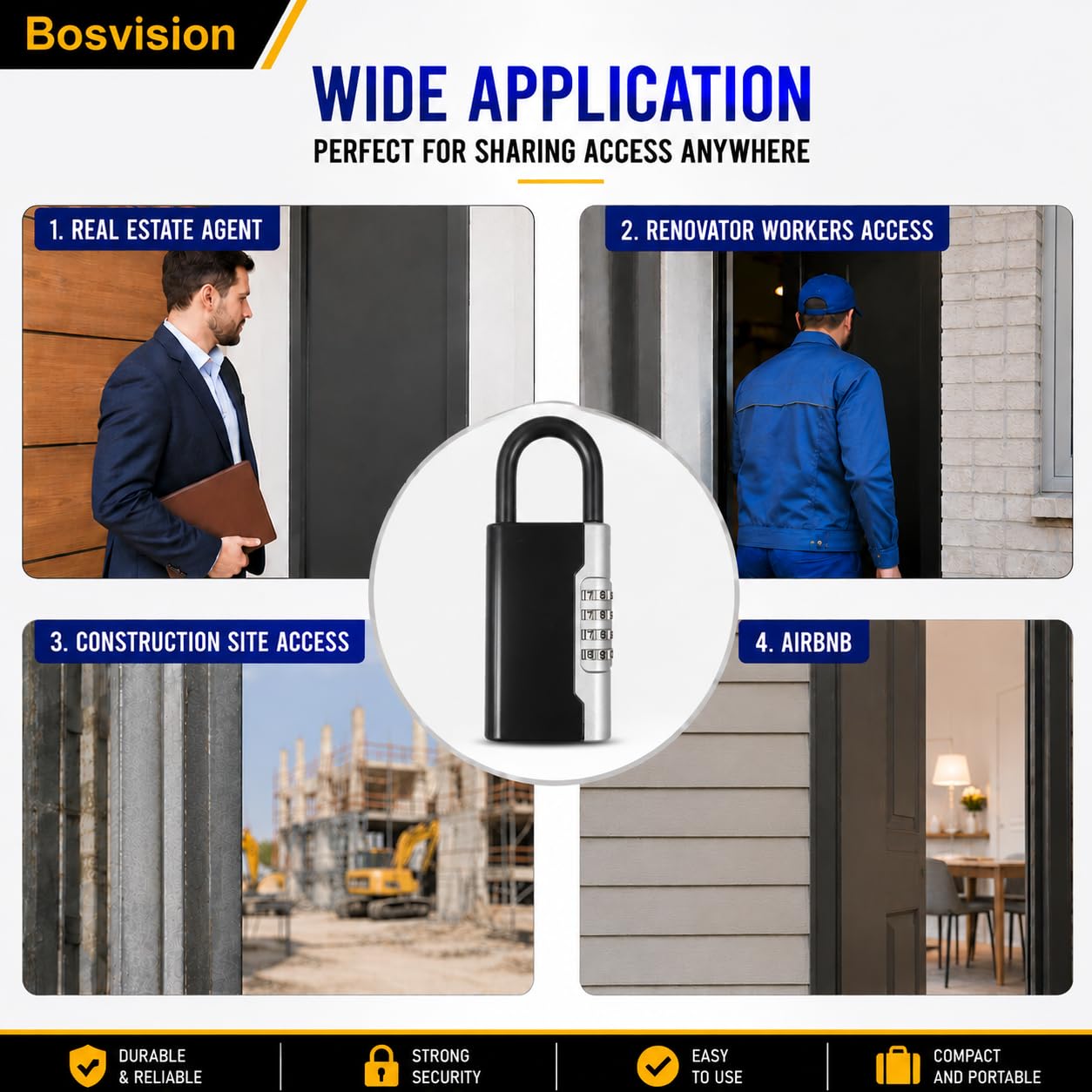 Key Safe Box [Portable] Combination Padlock with Shackle, Key Lock