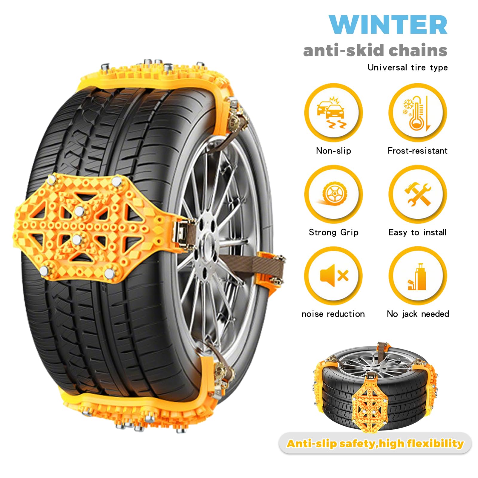 8 Pcs Cadenas Nieve, neumáticos invierno cadenas de seguridad, Juego Universal para Neumáticos Coche anti nieve, fácil instalación, vehículos de Emergencia (Ancho Neumático 165-265mm)