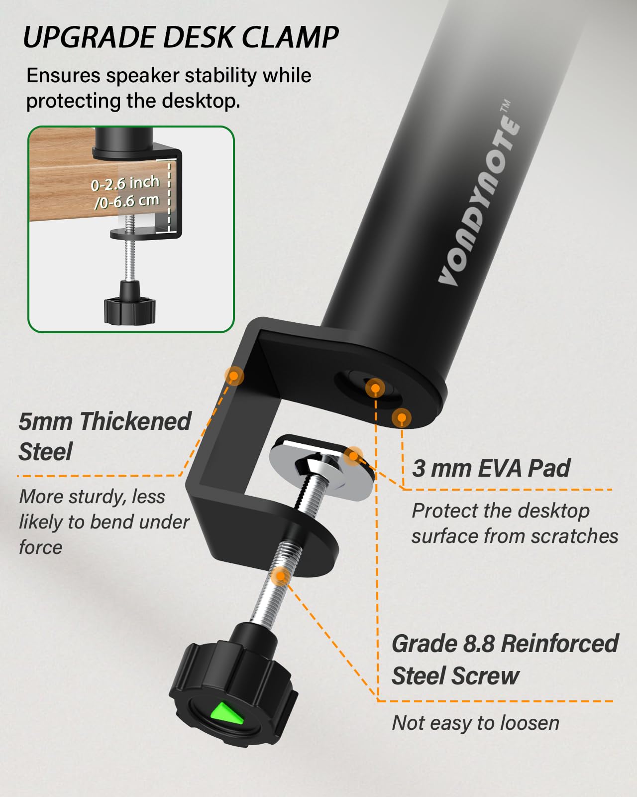 Vondynote 2 Stück Dual Side Klemm-Studio Monitor Ständer Desktop Klemme Lautsprecher Ständer Höhenverstellbar gegen die Wand Ausziehbare obere Platte Montage durch Schrauben