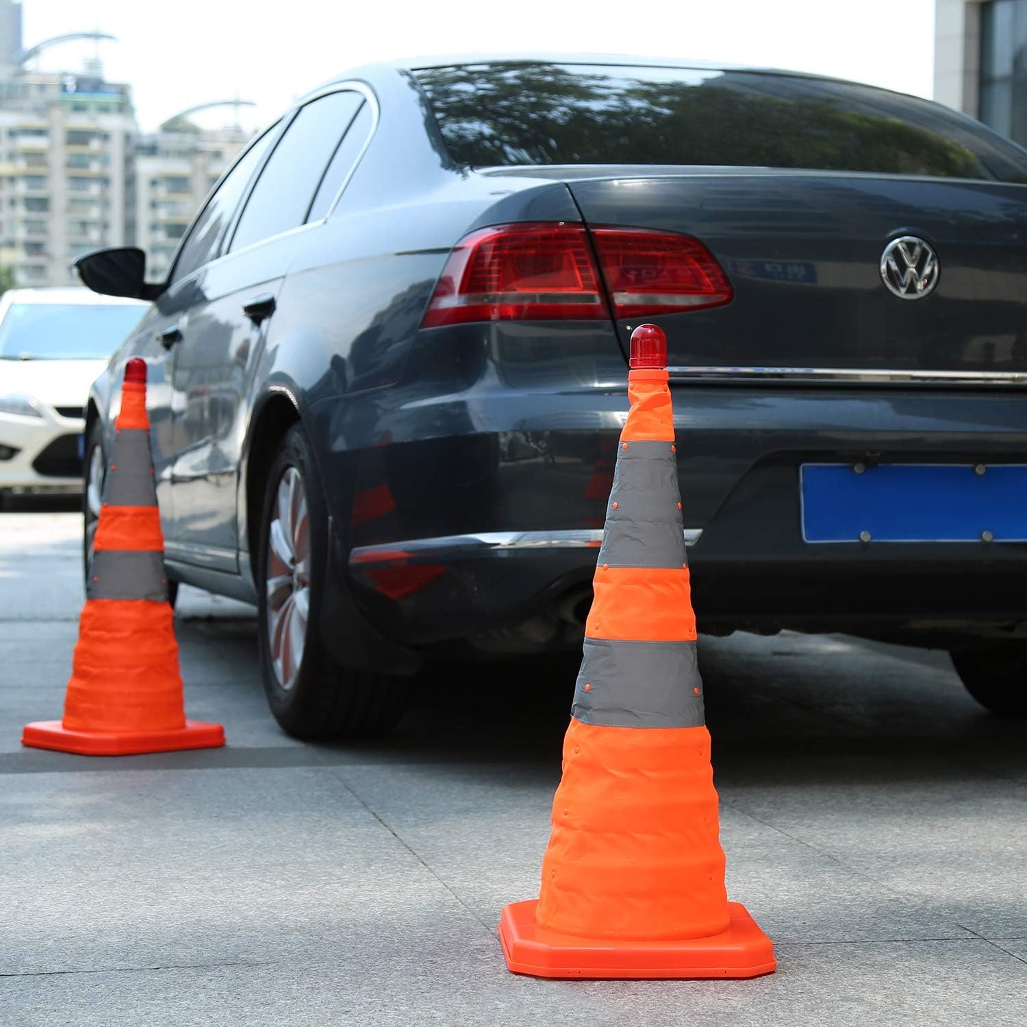 Sunnyglade [4-Pack] 28 inch Collapsible Traffic Cones with LED Light Multi Purpose Pop up Reflective Safety Cone (Orange x4)