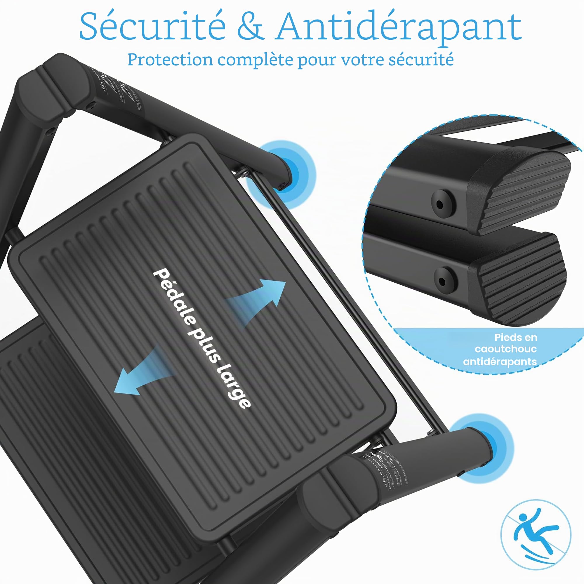 LZQ Escabeau 2 marches Pliable Tritthocker avec Pédale Large Escabeau Pliable antidérapant Échelle de sécurité Échelle Pliable jusqu'à 270 kg Charge maximale Échelle pliante pour la maison et la