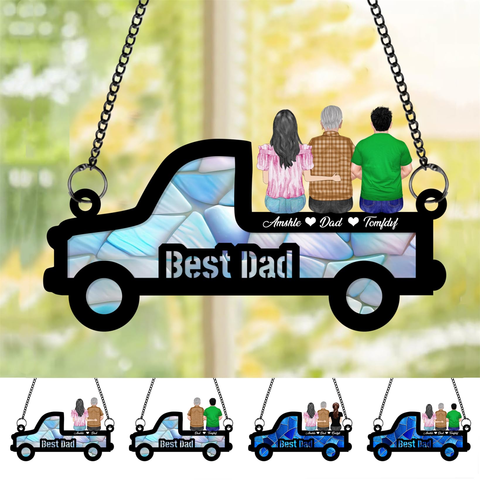 Personalized Best Dad Window Suncatcher Ornament for Dad Family Husband from Daughter Son Wife, Father and Kids - Acrylic Window Hanging Art Decor