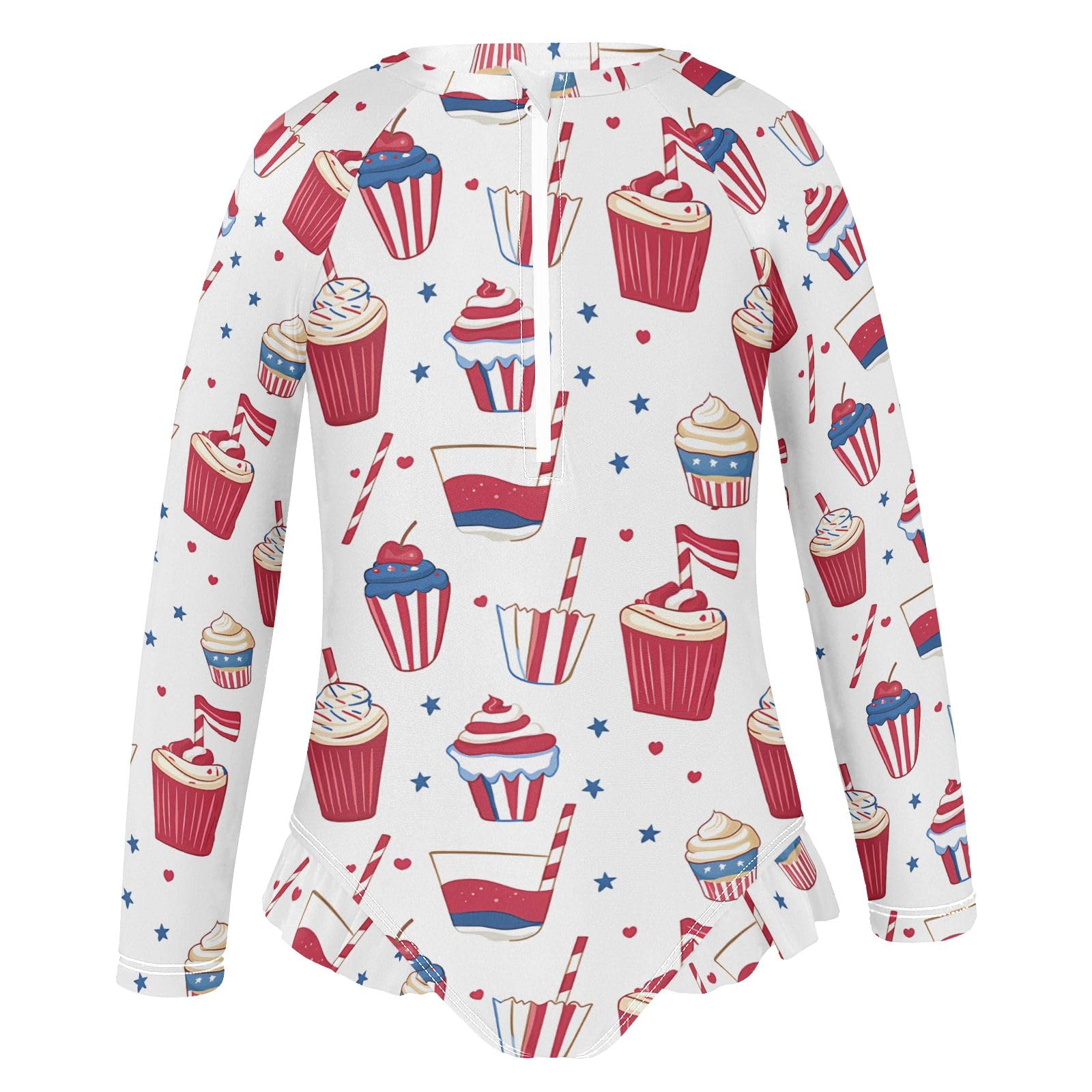 ALAZA Swimsuit for Girls Long Sleeve Rashguard Bathing Suit Icecream Flag Quick Dry 4T