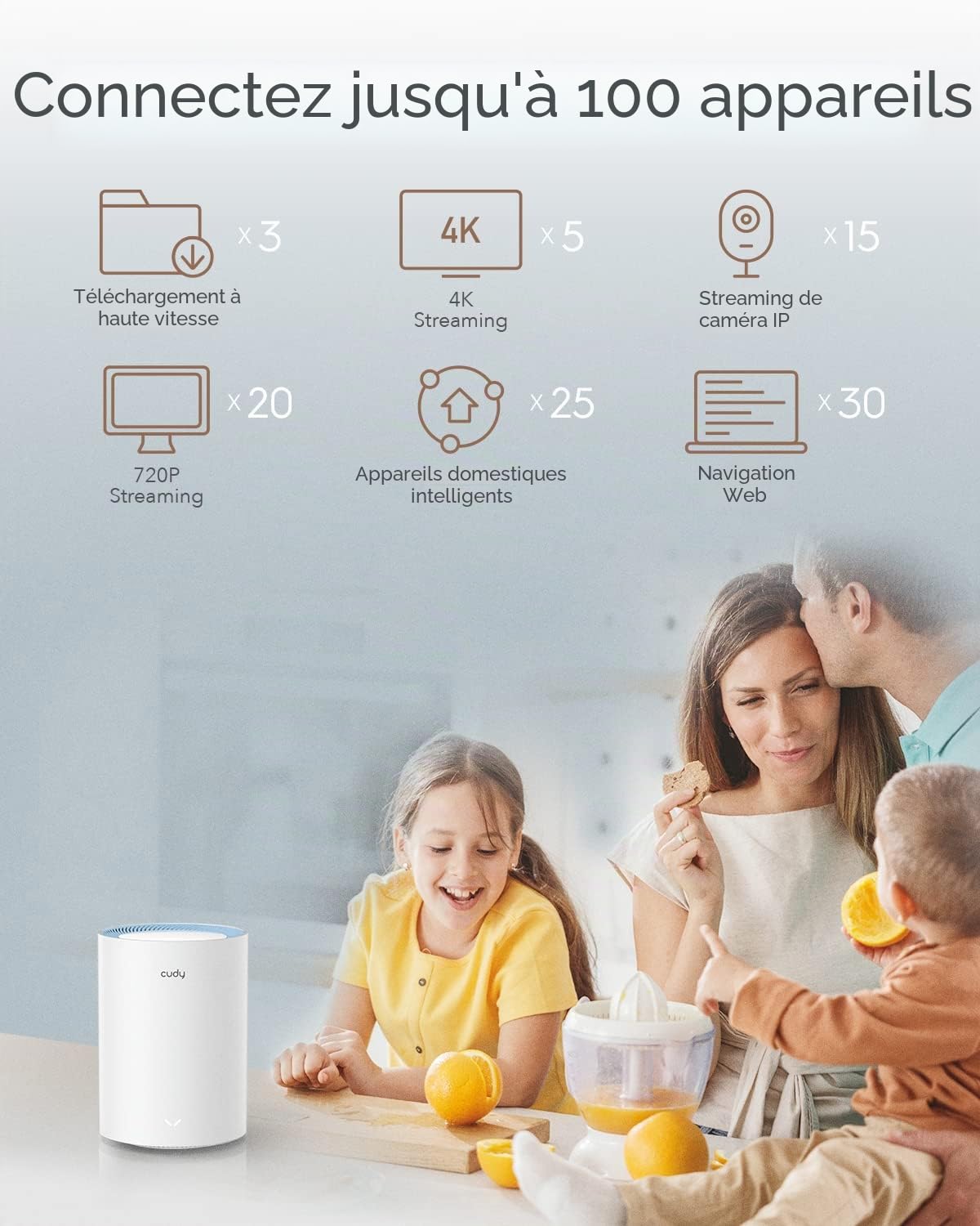 Cudy AC1200 Whole Home Mesh Lot de 3 routeurs WiFi Double Bande AC1200, Extension de portée, VPN, DNS au-Dessus TLS, IPv6, DDNS, M1200 3-Pack