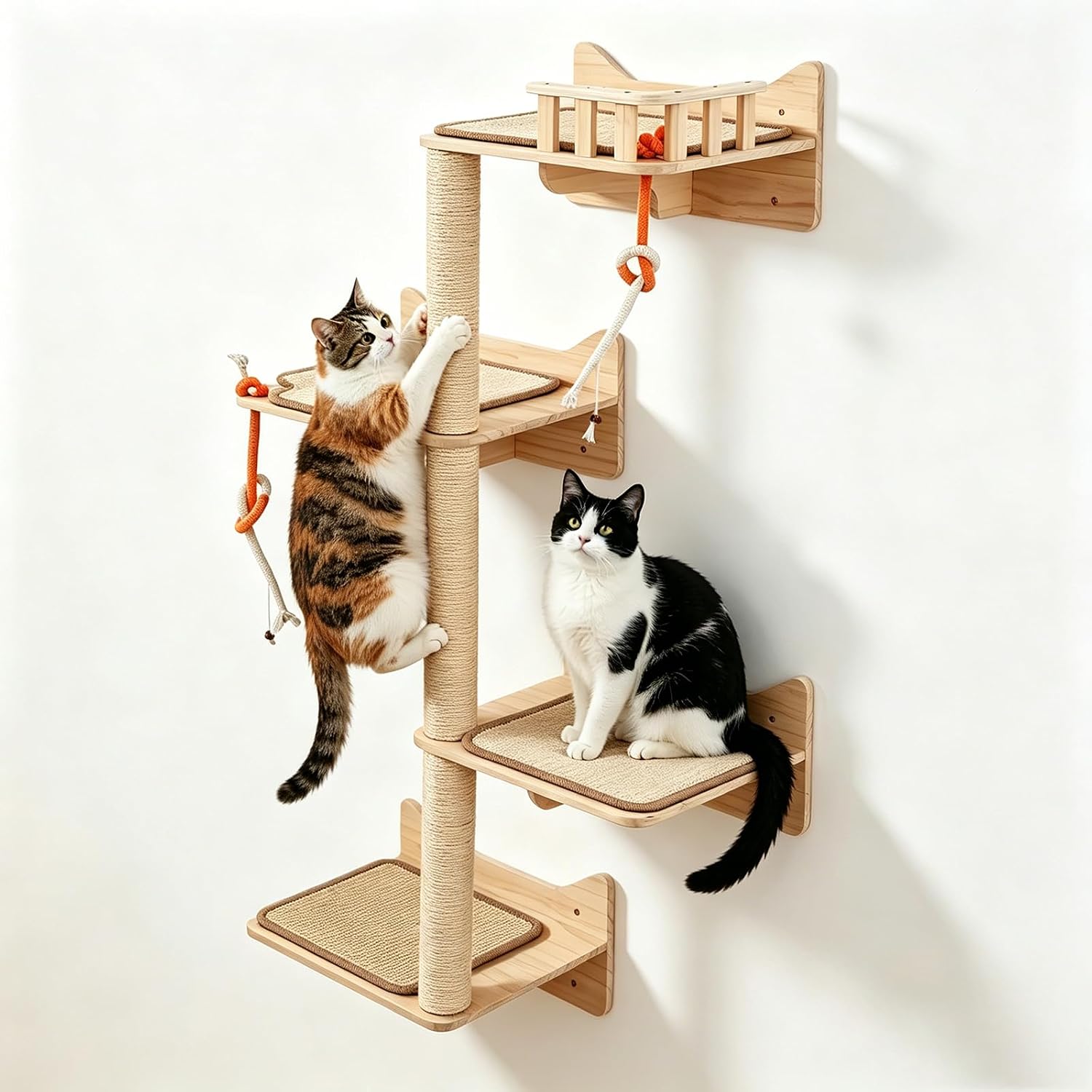Árbol para Gatos de Pared 7 Piezas Madera Pino