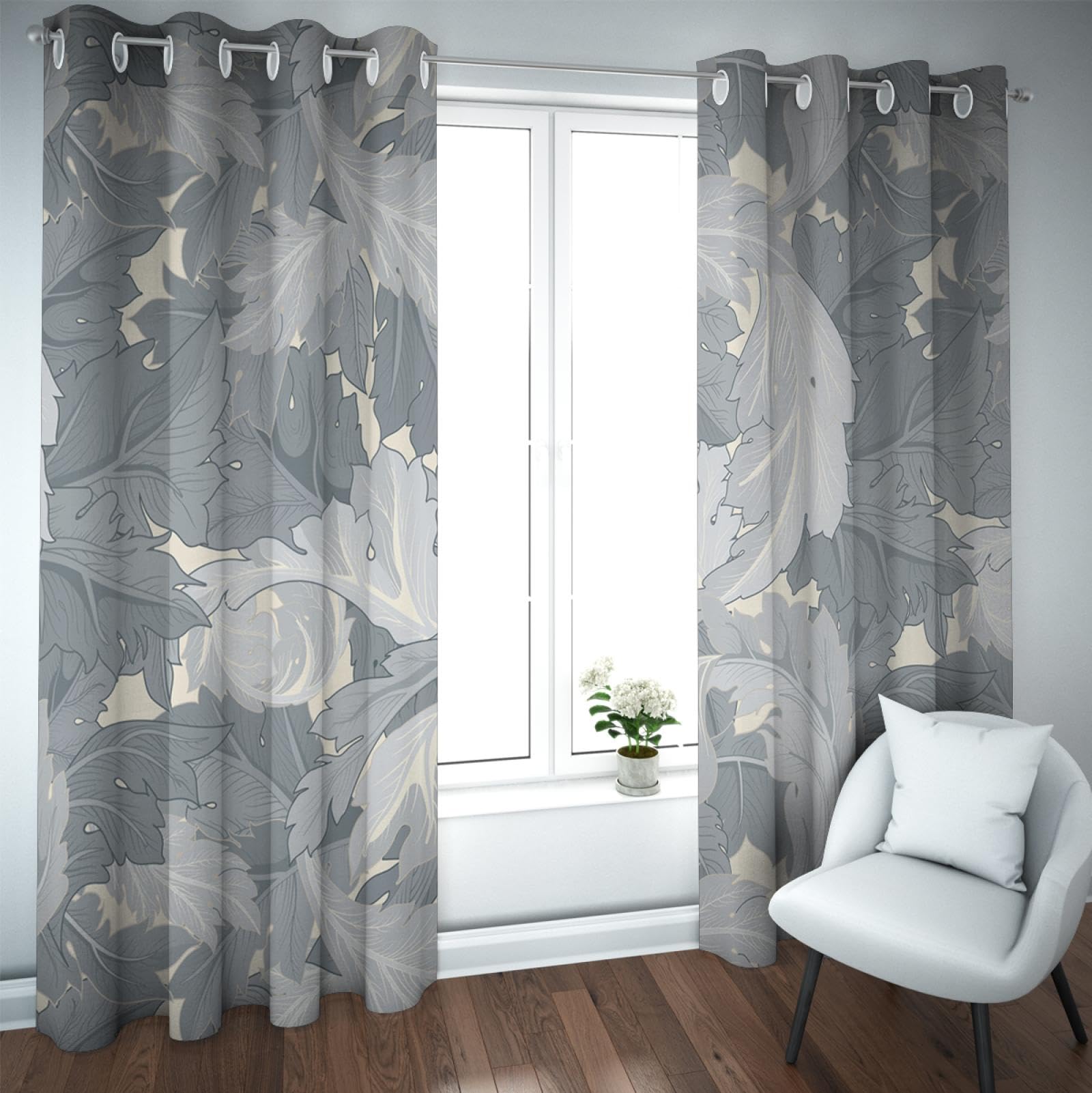 CHERHERART Abstract Leaf Texture Sun Protection Window Curtains Energy Saving Noise Cancelling William Morris Window Treatments 2 Panels Set W66xL54