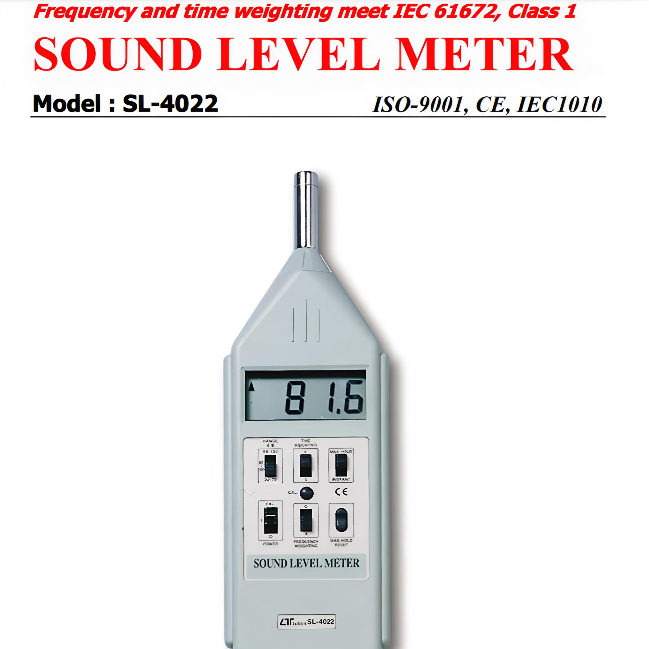 i-POOK Medidor de nivel sonoro SL-4022 de 30 a 130 dB, medidor de decibelios, medidor de ruido, rango automático, sonda separada, salida CA, funciones de memoria, medidor de dB, detector de volumen,