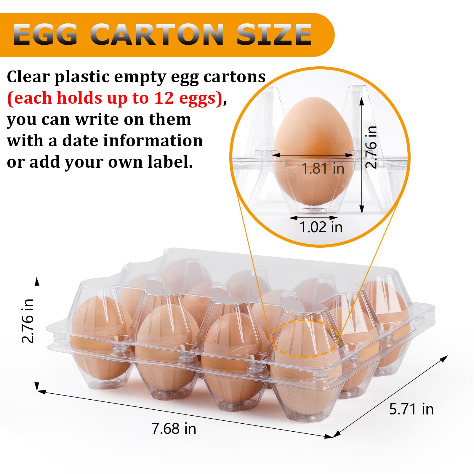 Paquete de 120 cajas de huevos baratas a granel, 12 unidades, 1 docena de cajas de huevos vacías transparentes para huevos de gallina, contenedor de huevos de plástico para familia, granja de