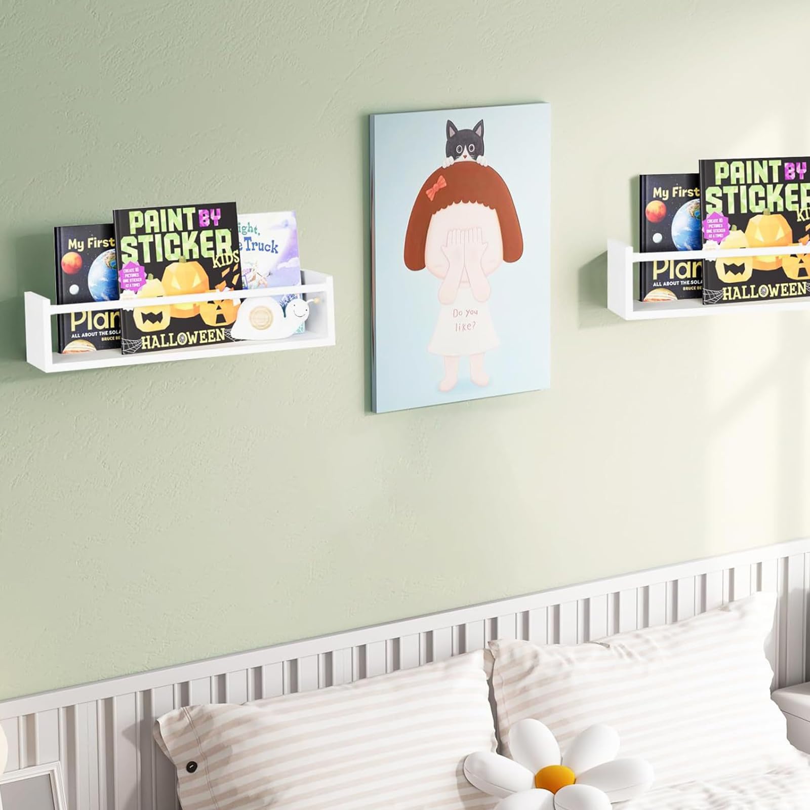 Estantería Infantil Juego de 3 Piezas Estantería Flotante de Pared para organizar Libros y Juguetes, Estante Expositor Colgante para Dormitorio, salón y habitación Infantil (Blanco)