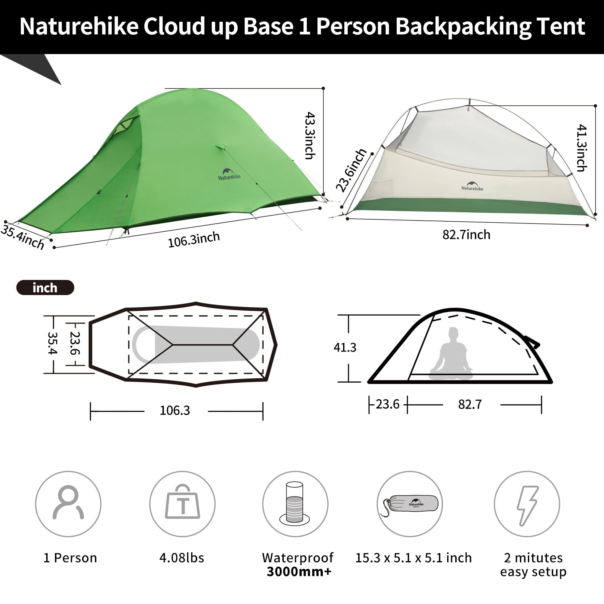 Amazon.co.jp: Naturehike Cloud-Up 1人用テント 軽量バックパッキング